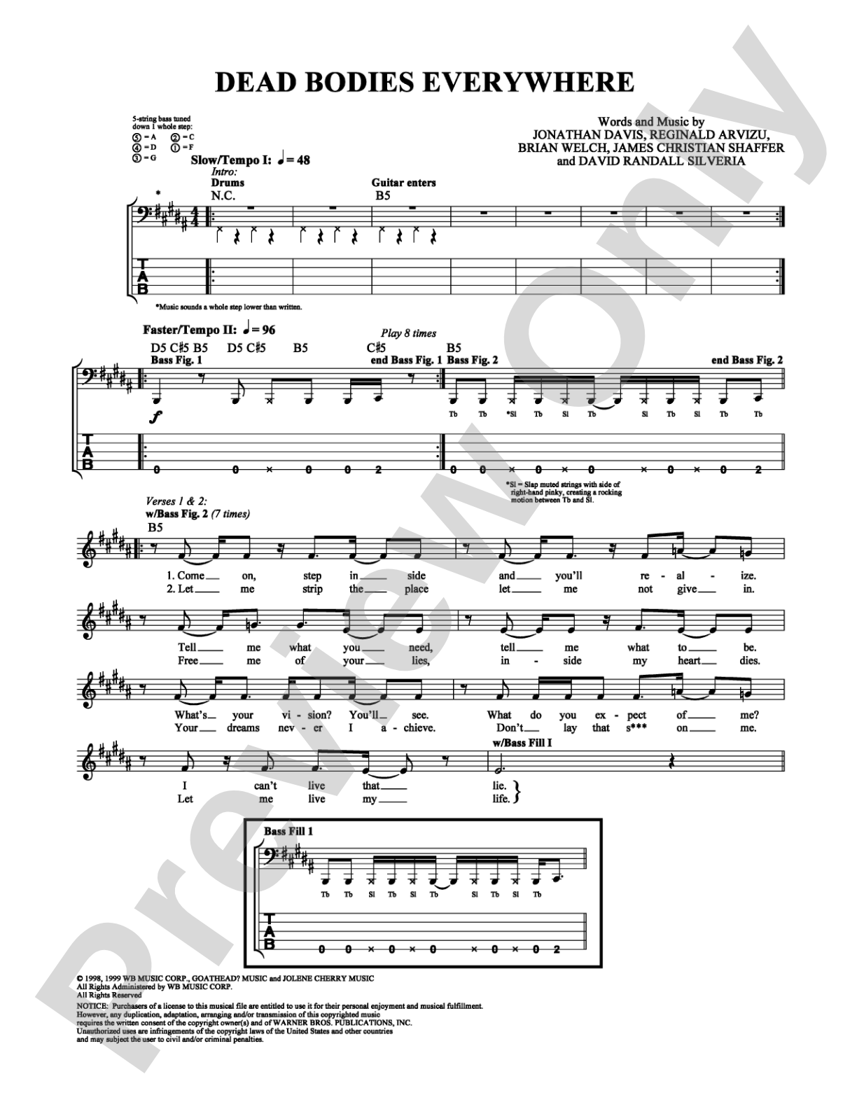 Dead Bodies Everywhere: Bass TAB Digital Sheet Music