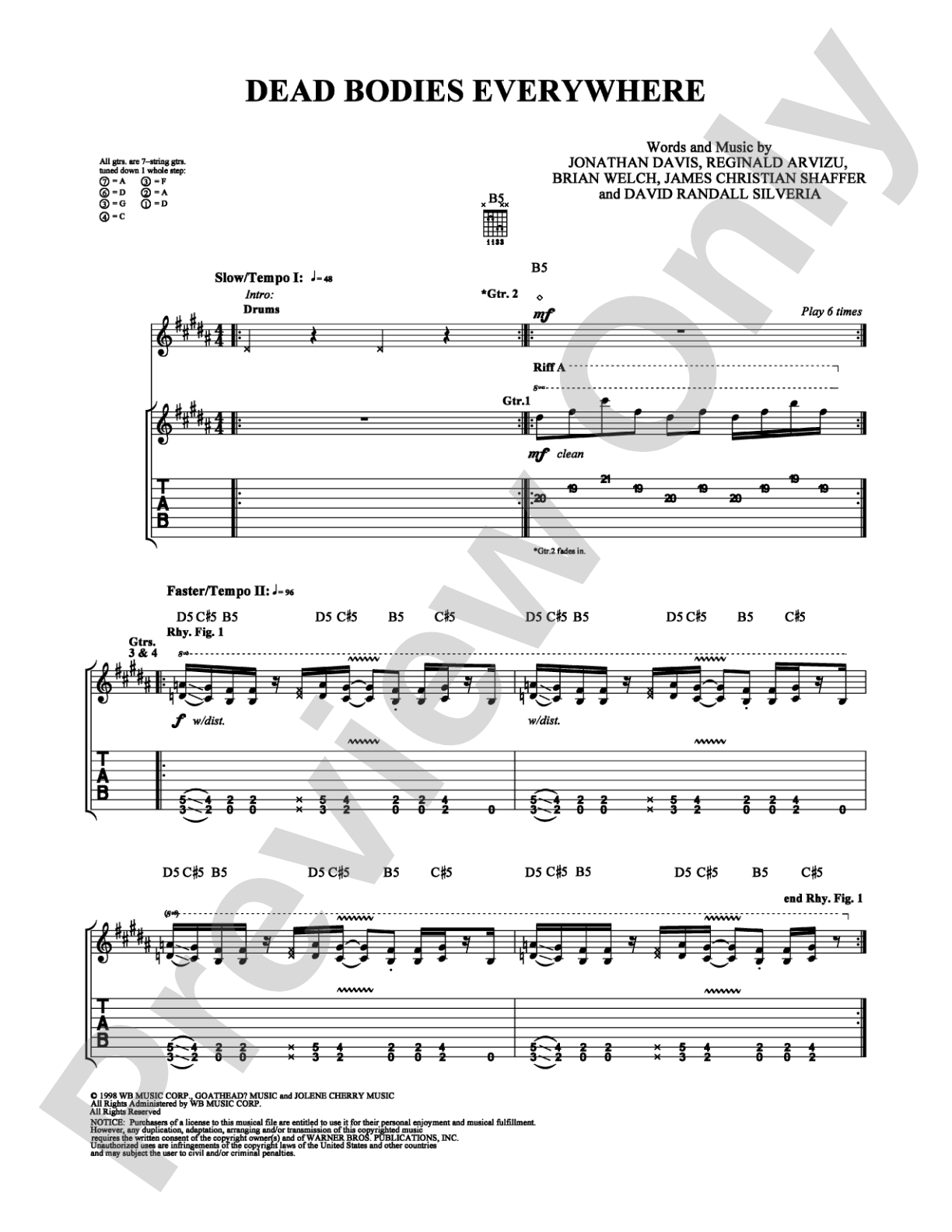Dead Bodies Everywhere: Guitar TAB Digital Sheet Music