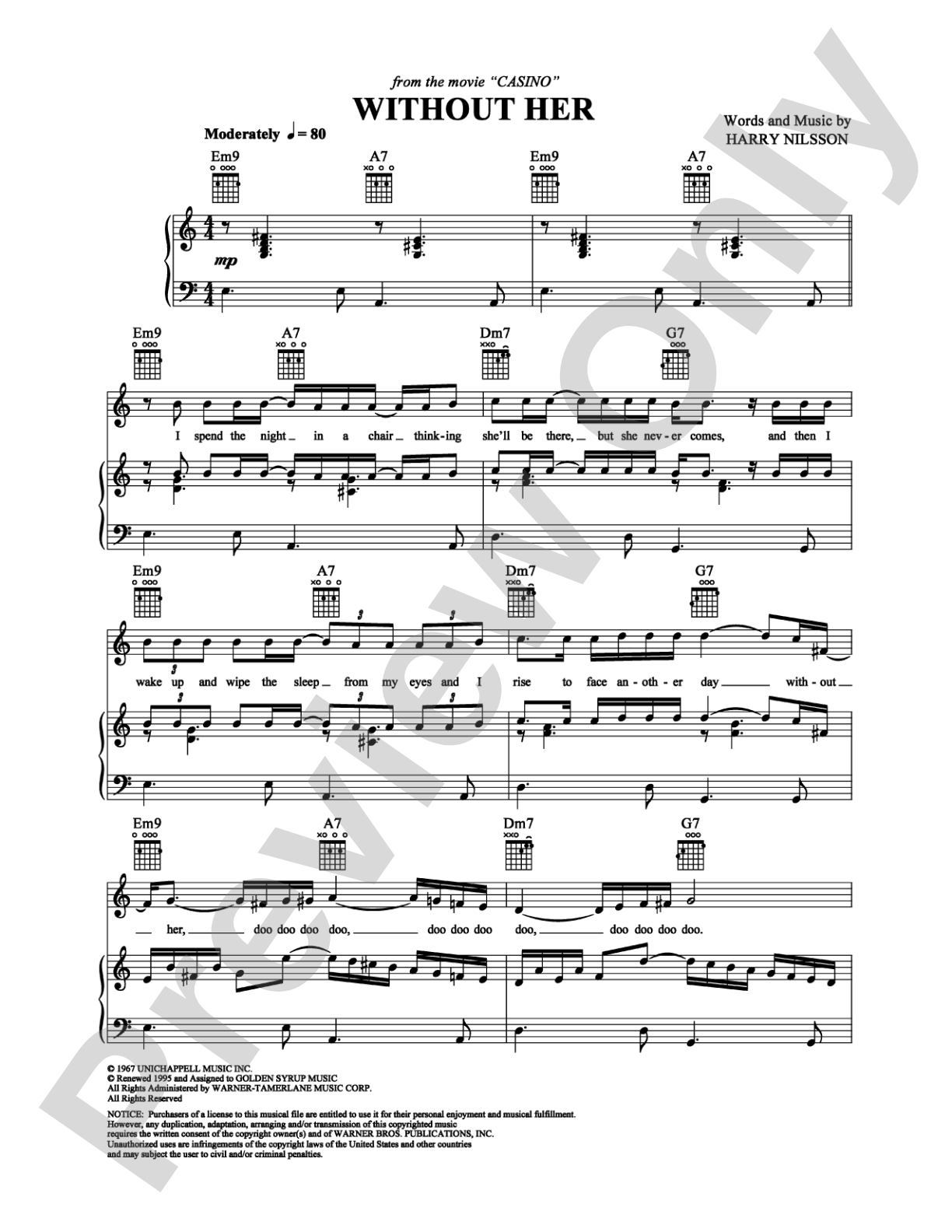 Without Her: Piano/Vocal/Chords Digital Sheet Music