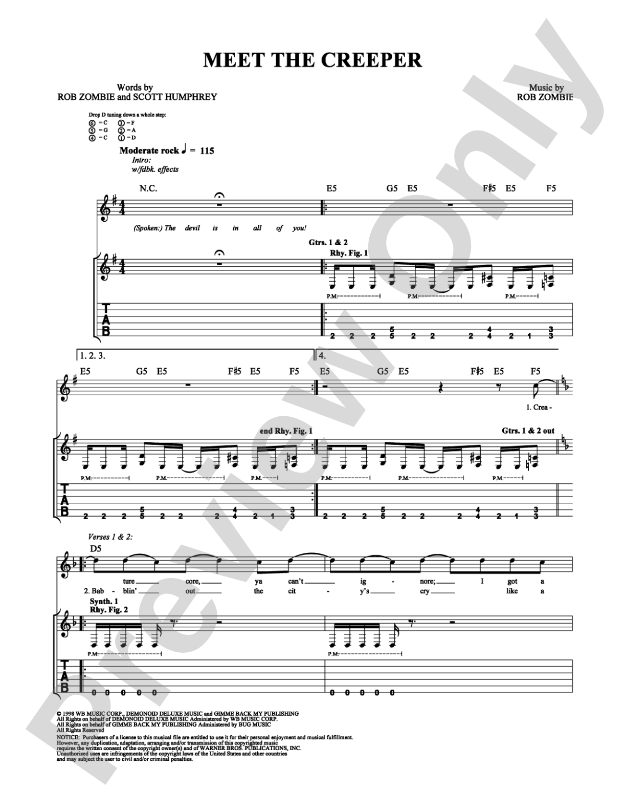 Meet the Creeper: Guitar TAB Digital Sheet Music