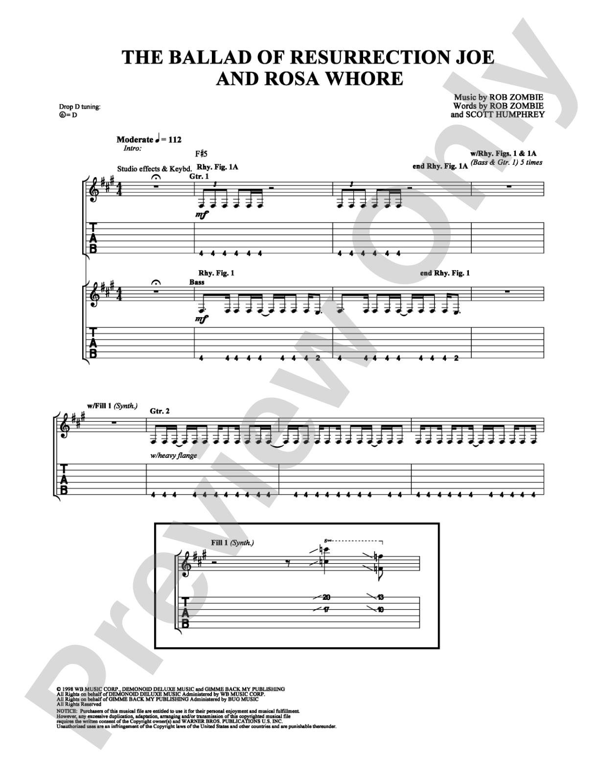 The Ballad of Resurrection Joe and Rosa Whore: Guitar TAB Digital Sheet Music