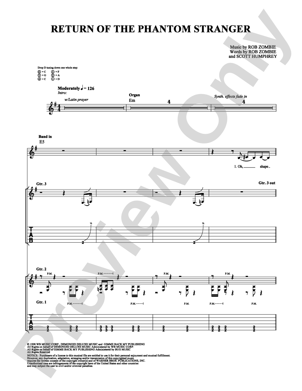 Return of the Phantom Stranger: Guitar TAB Digital Sheet Music