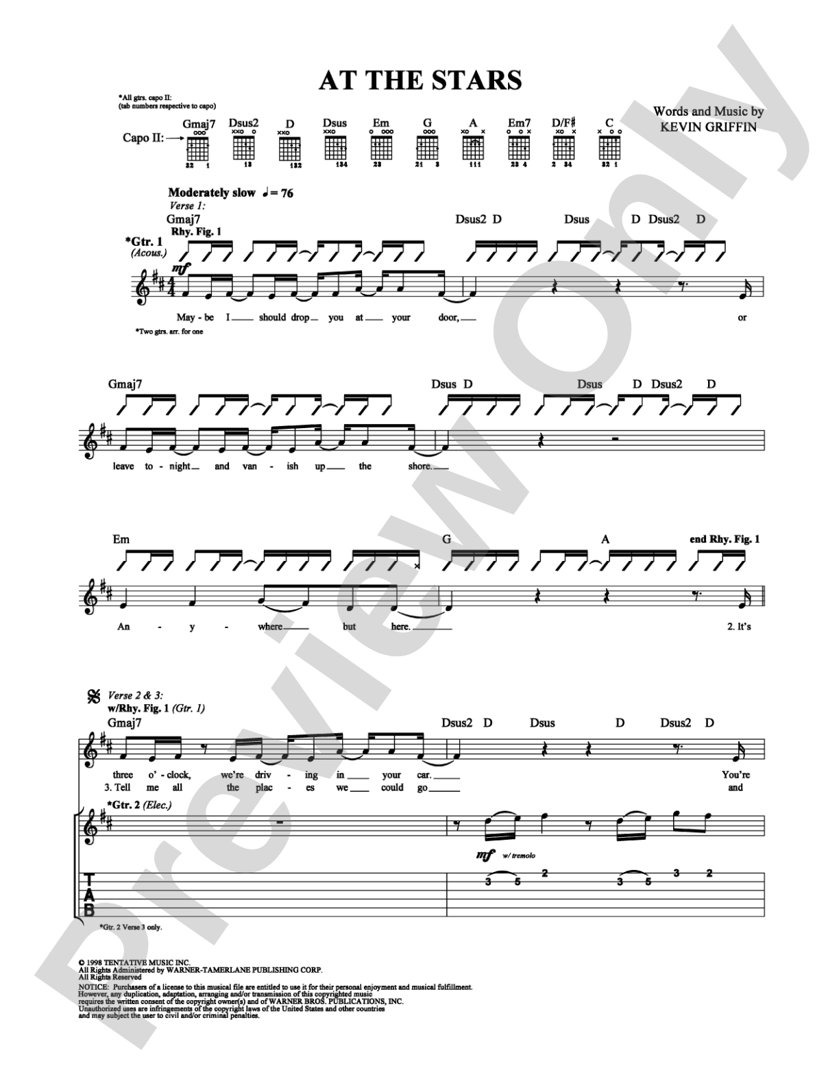 At the Stars: Guitar TAB Digital Sheet Music