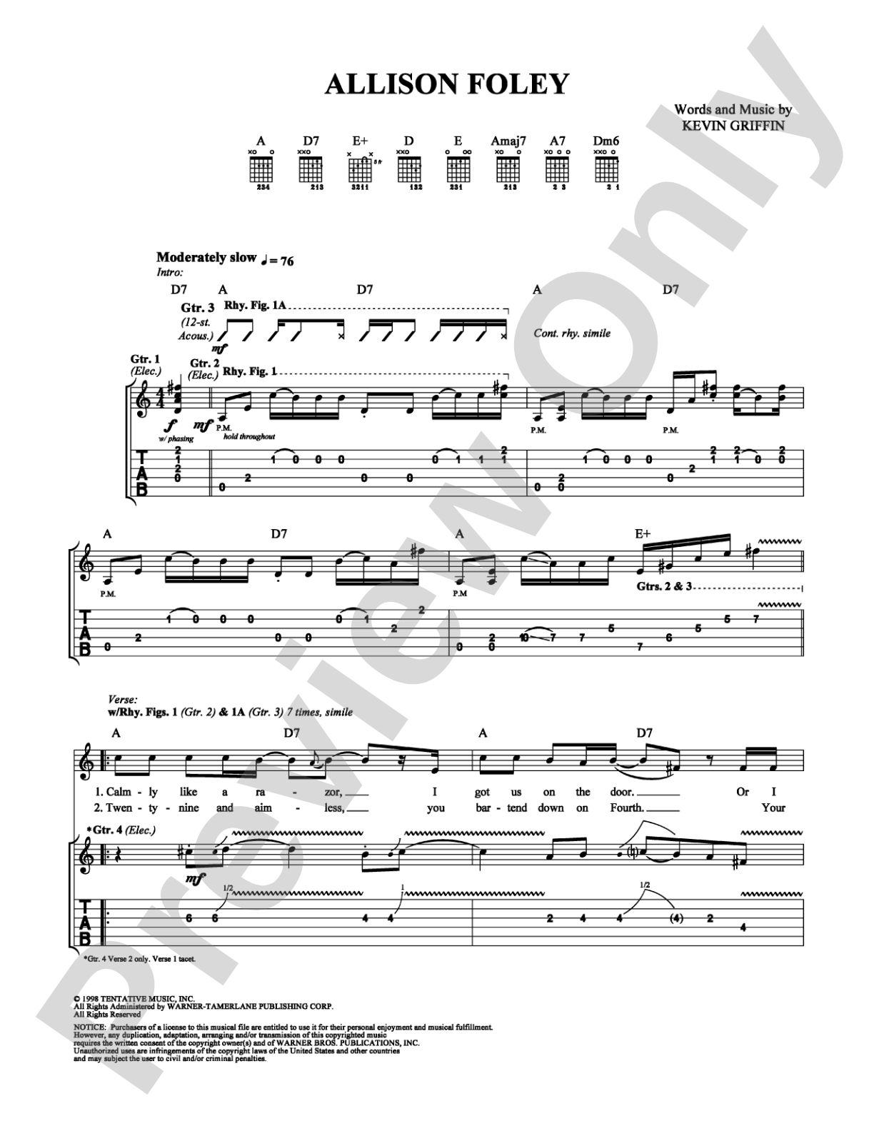 Allison Foley: Guitar TAB Digital Sheet Music