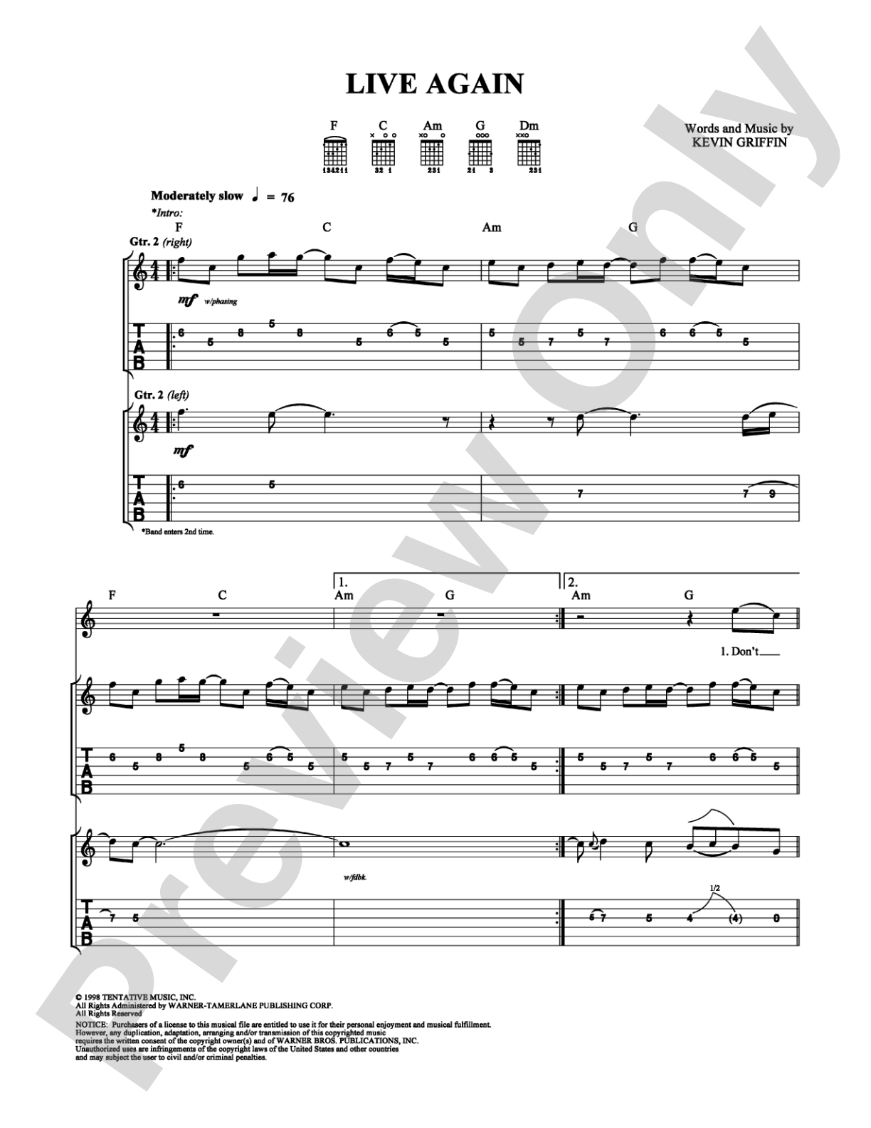 Live Again: Guitar TAB Digital Sheet Music