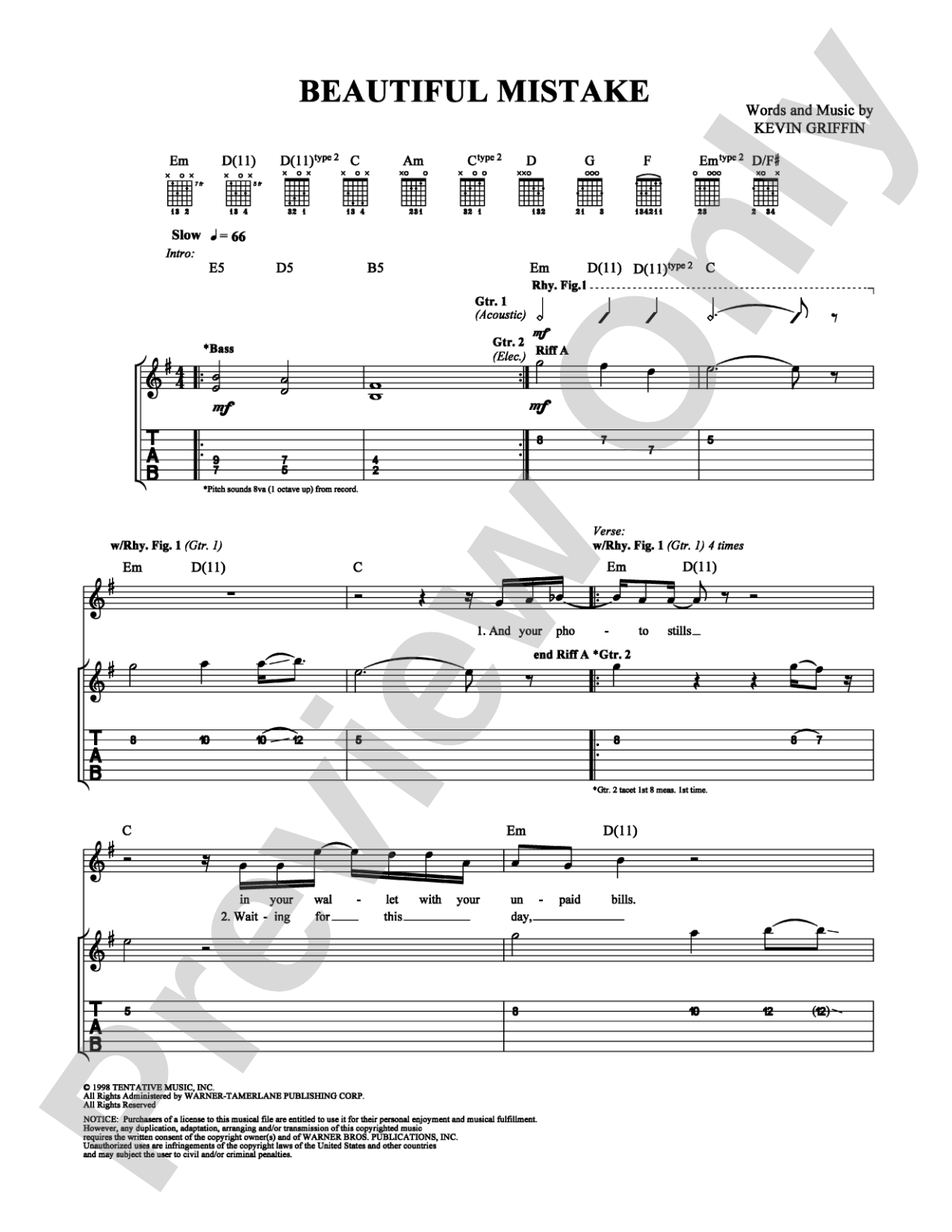Beautiful Mistake: Guitar TAB Digital Sheet Music
