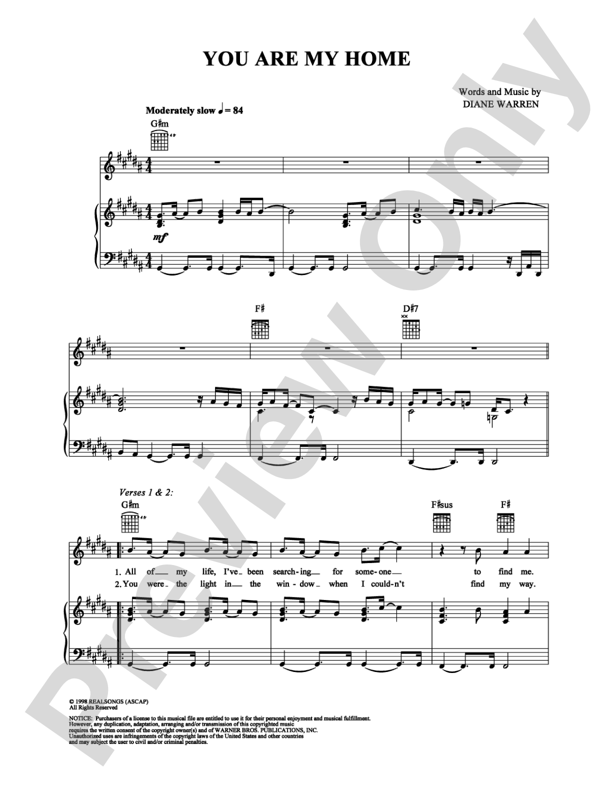 You Are My Home: Piano/Vocal/Chords Digital Sheet Music