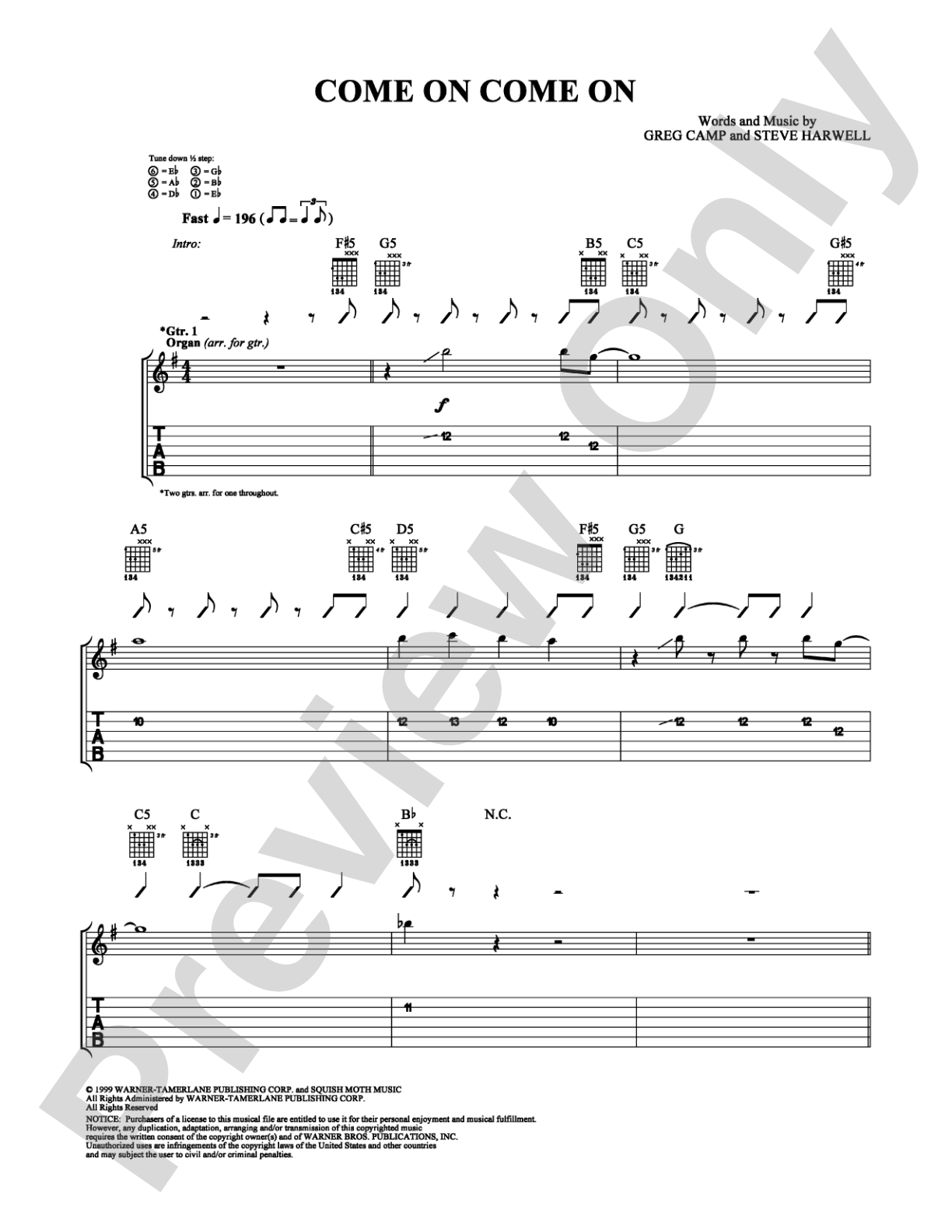 Come On Come On: Guitar TAB Digital Sheet Music