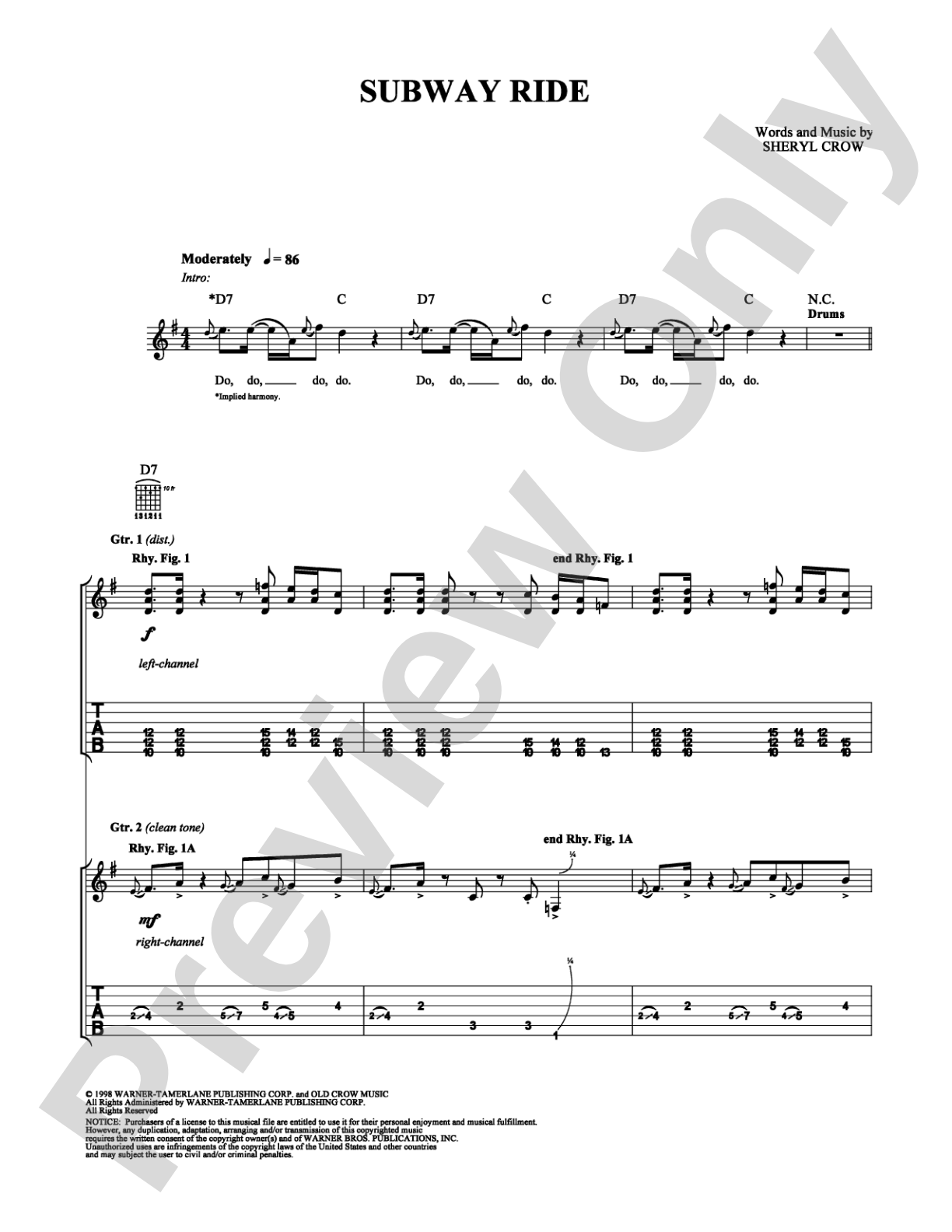 Subway Ride: Guitar TAB Digital Sheet Music