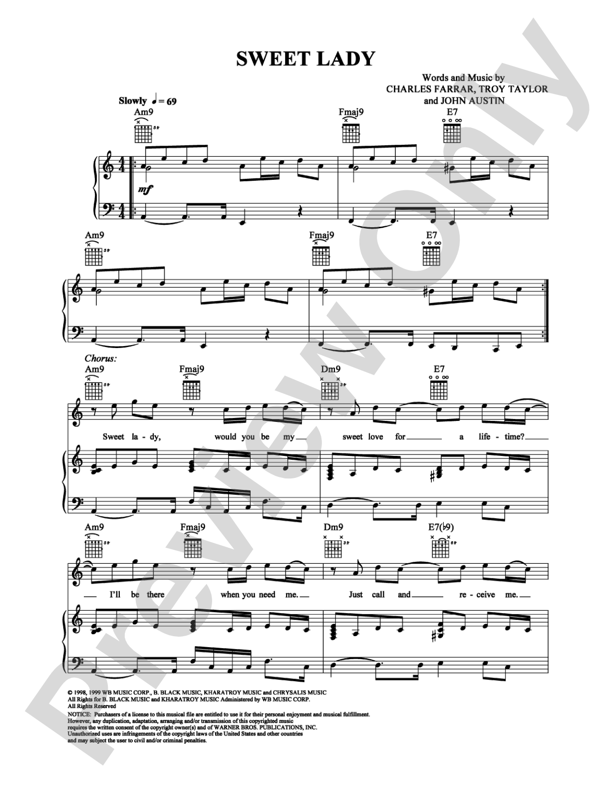 Sweet Lady: Piano/Vocal/Chords Digital Sheet Music