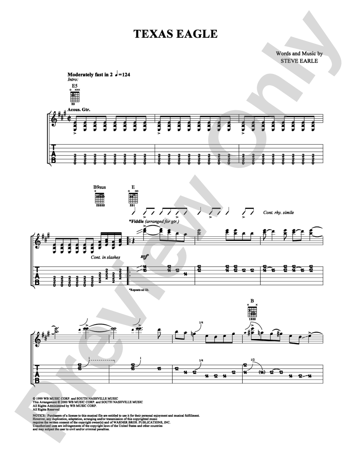 Texas Eagle: Guitar TAB Digital Sheet Music