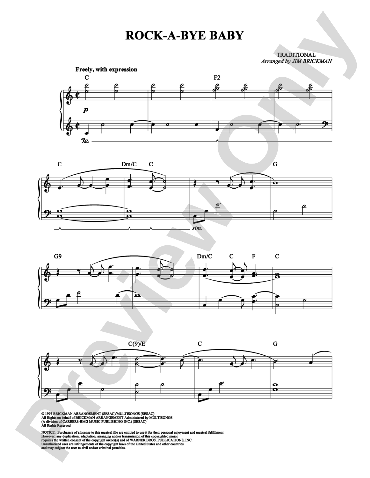 Rock-a-Bye Baby: Piano Digital Sheet Music