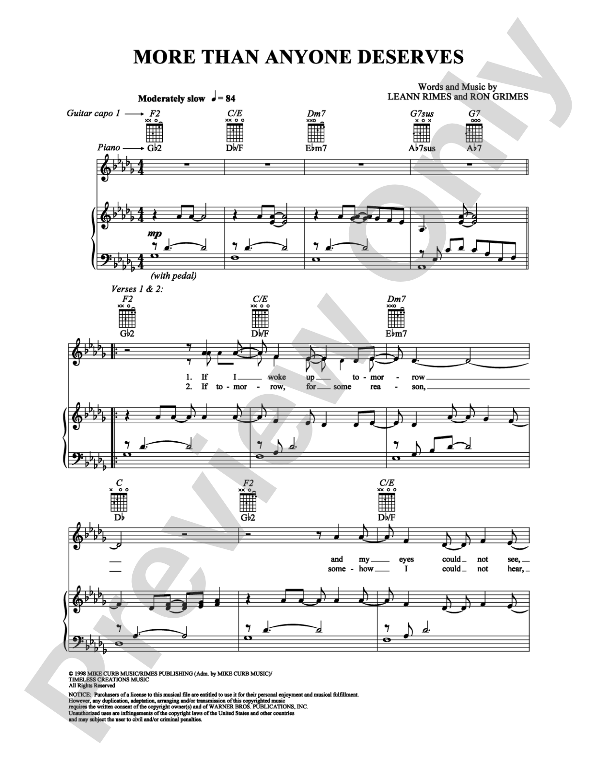 More Than Anyone Deserves: Piano/Vocal/Chords Digital Sheet Music