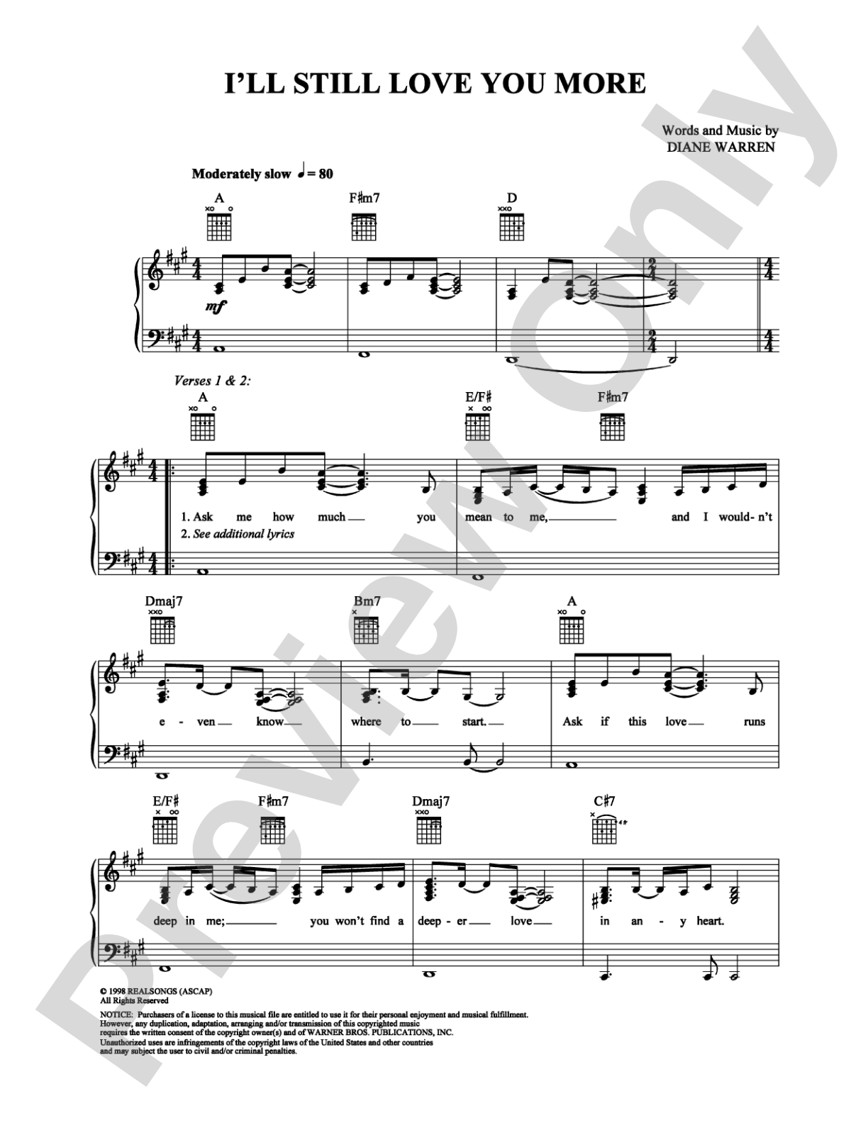 I'll Still Love You More: Piano/Vocal/Chords Digital Sheet Music