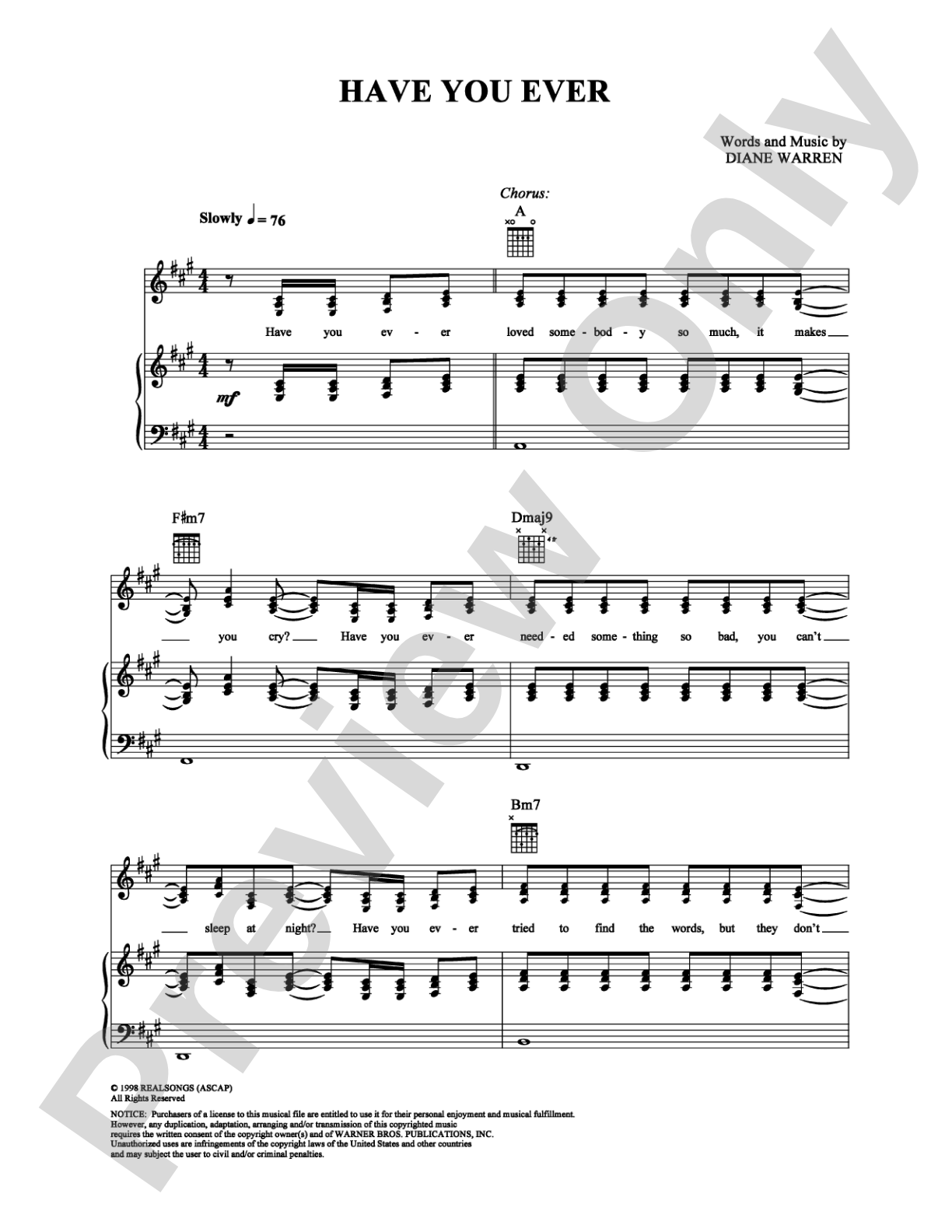 Have You Ever: Piano/Vocal/Chords Digital Sheet Music