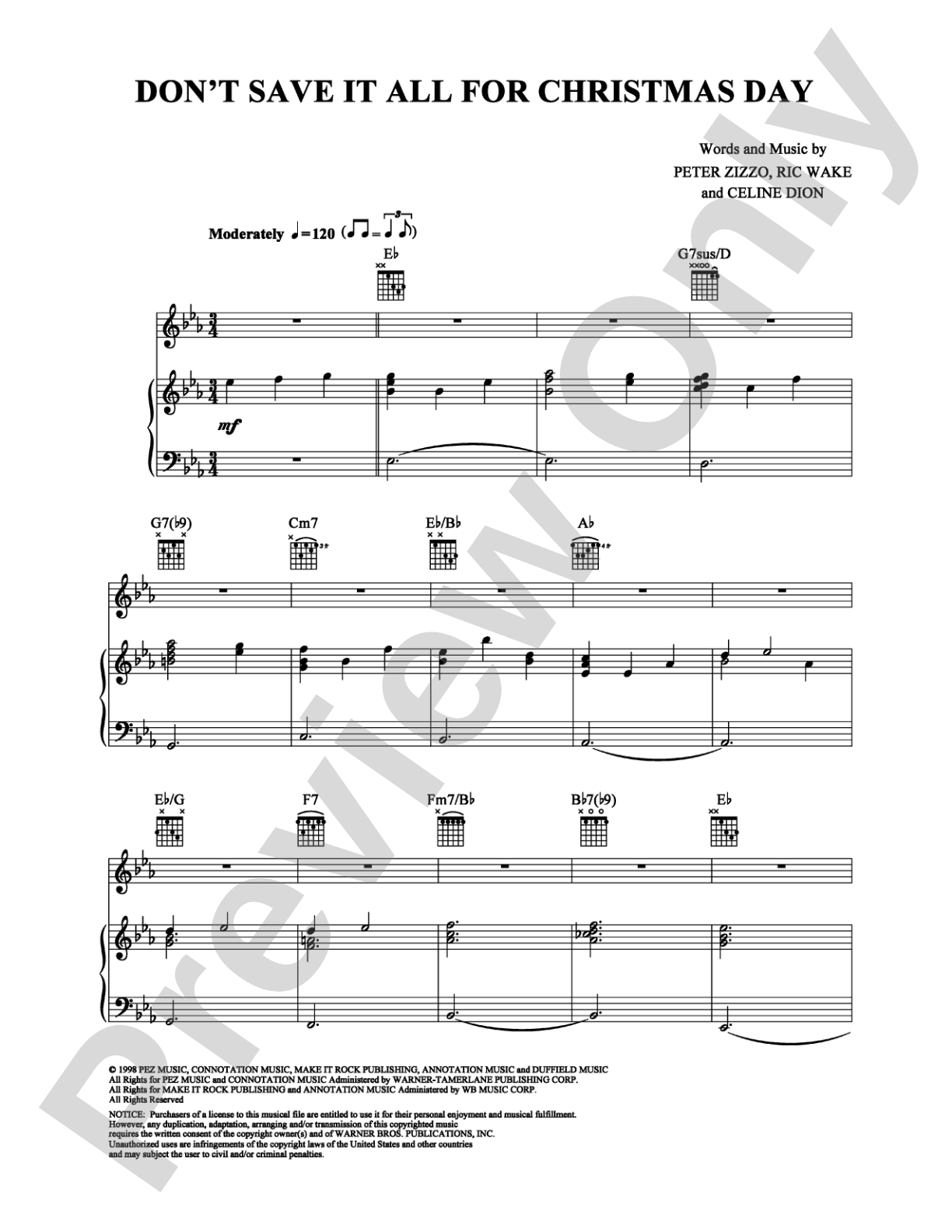 Don't Save It All for Christmas Day: Piano/Vocal/Chords Digital Sheet Music
