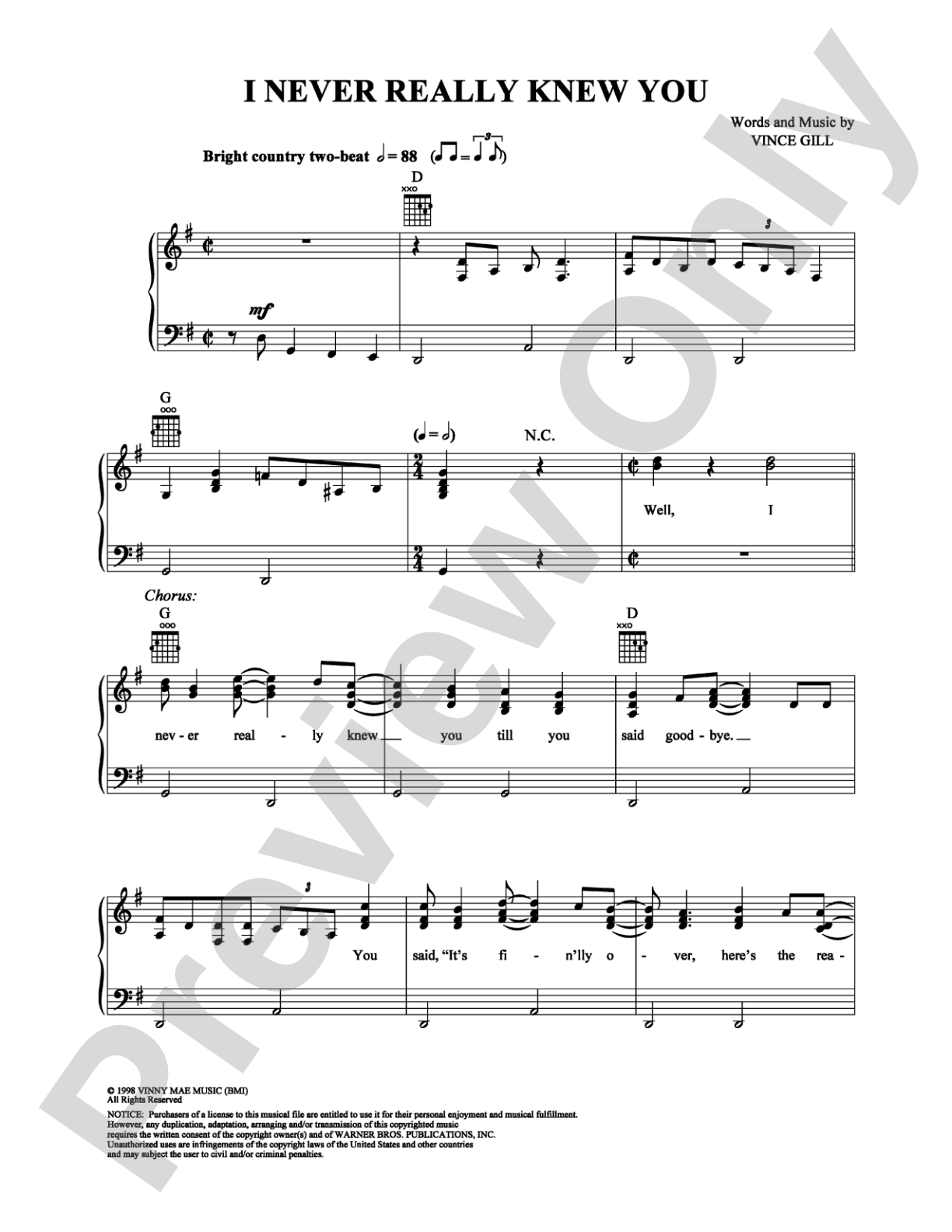 I Never Really Knew You: Piano/Vocal/Chords Digital Sheet Music