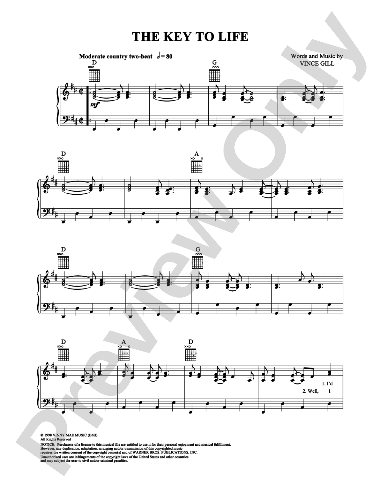 The Key To Life: Piano/Vocal/Chords Digital Sheet Music