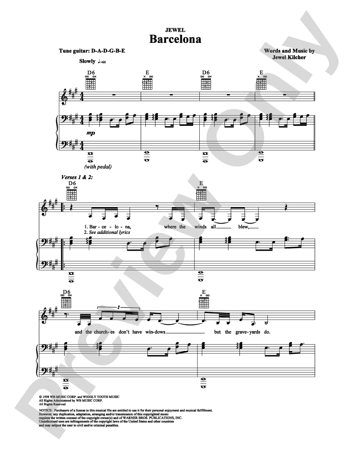 Barcelona: Piano/Vocal/Chords Digital Sheet Music