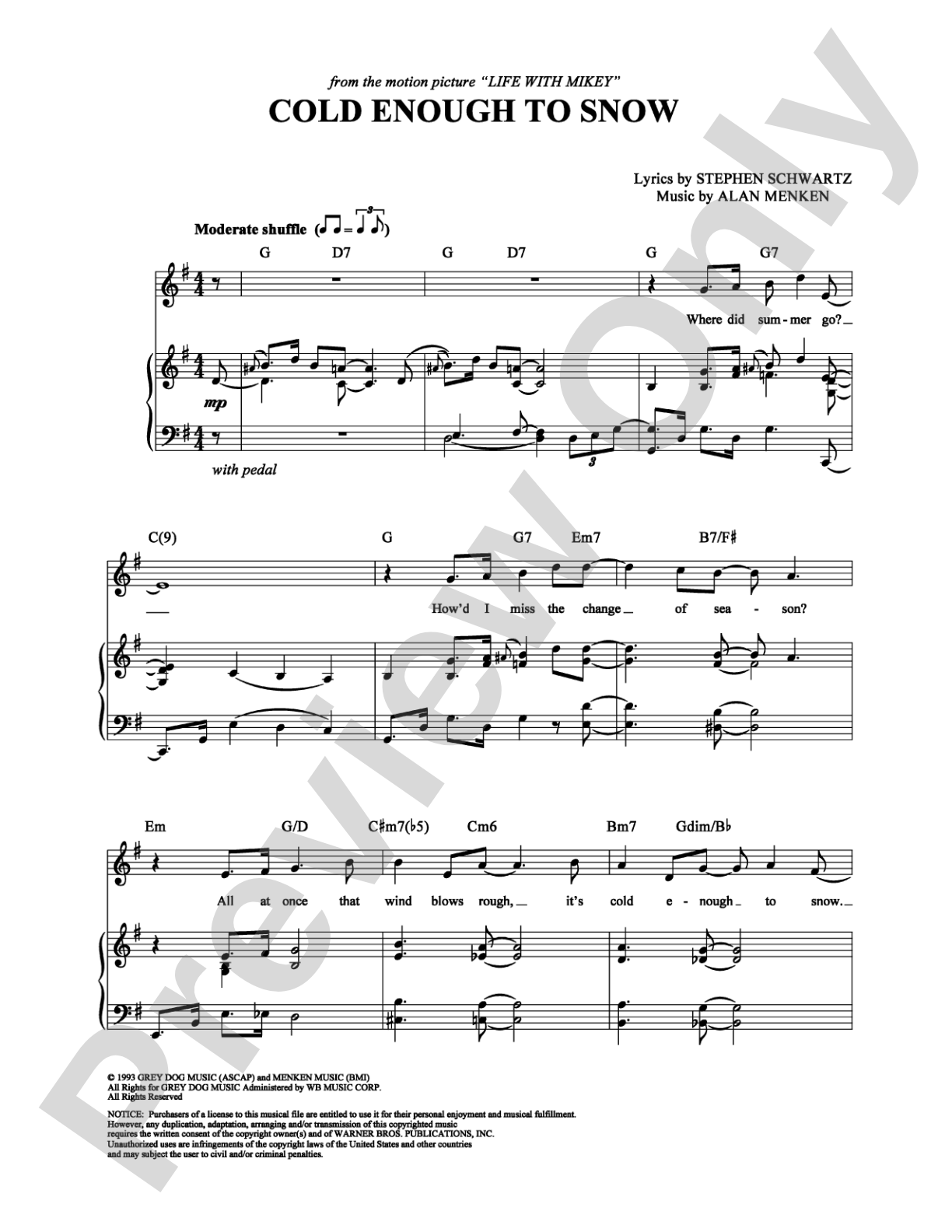 Cold Enough to Snow: Piano/Vocal/Chords Digital Sheet Music