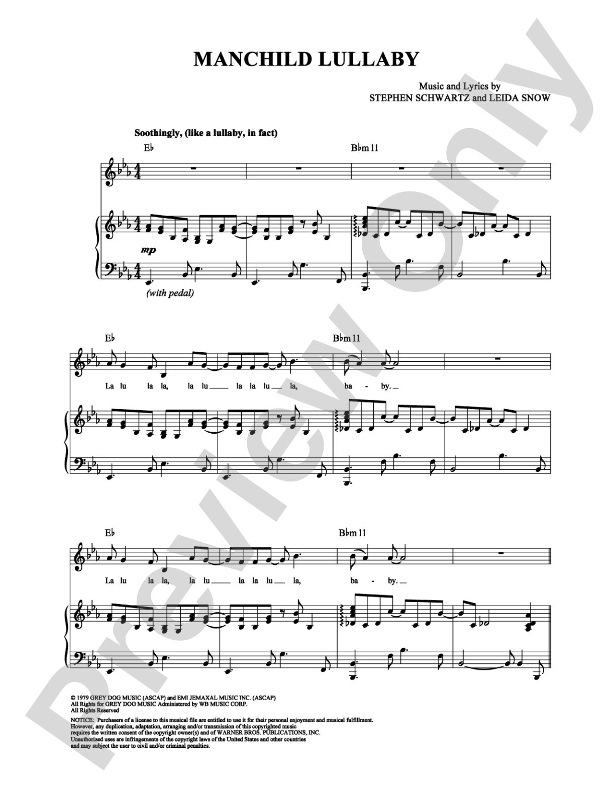 Manchild Lullaby: Piano/Vocal/Chords Digital Sheet Music