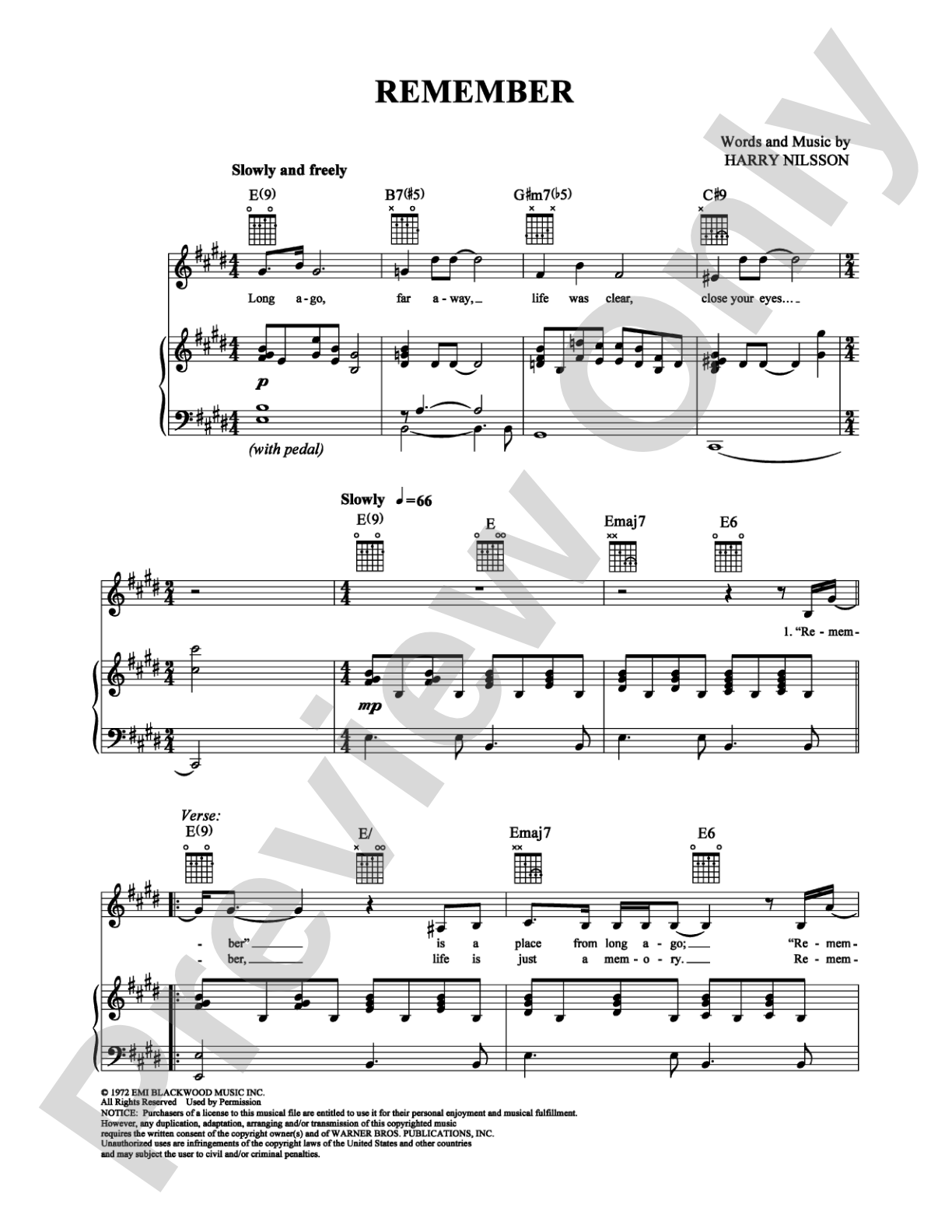 Remember: Piano/Vocal/Chords Digital Sheet Music