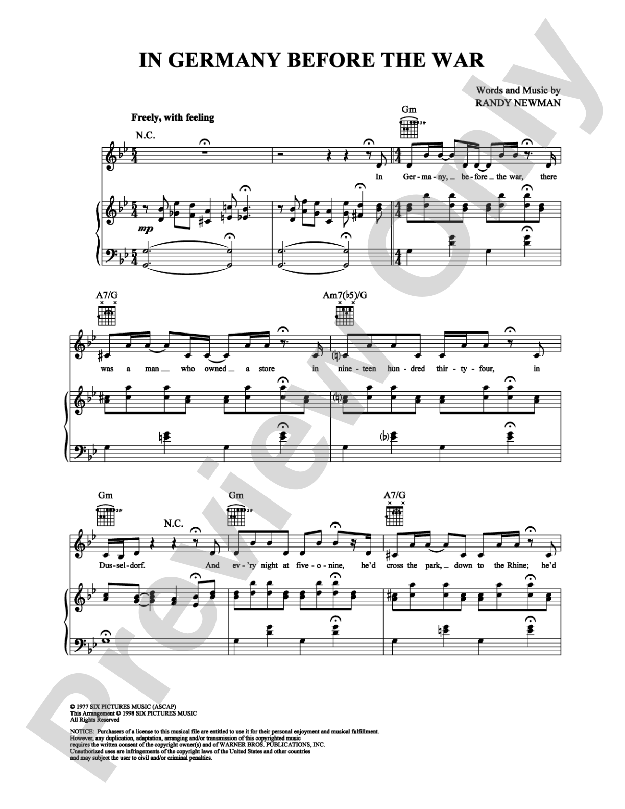 In Germany Before the War: Piano/Vocal/Chords Digital Sheet Music