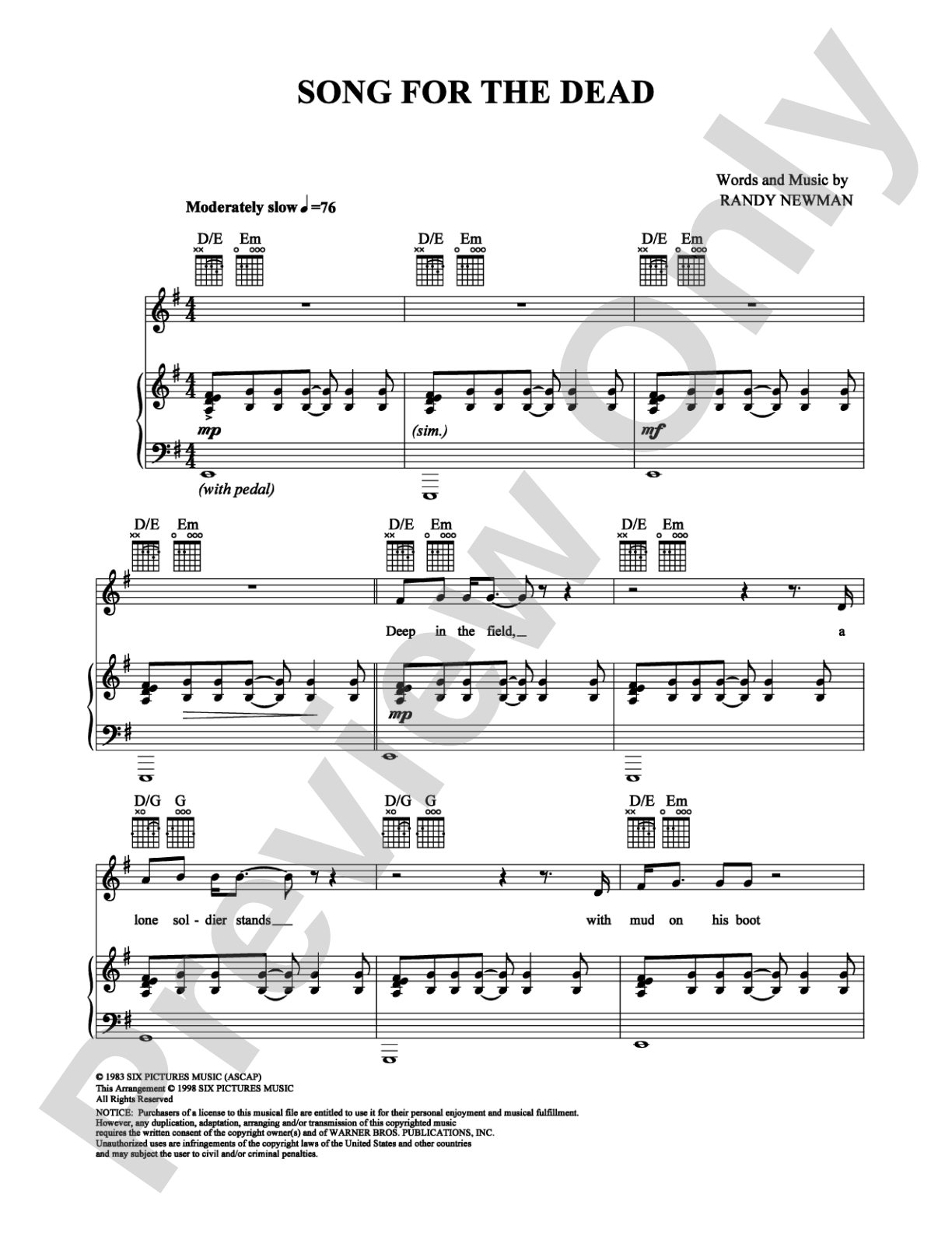 Song For the Dead: Piano/Vocal/Chords Digital Sheet Music