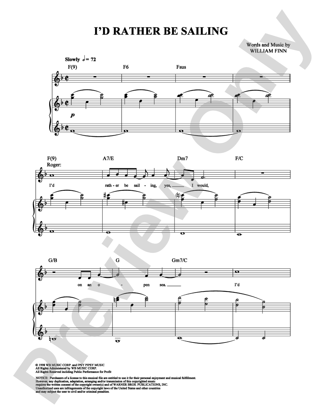 I'd Rather Be Sailing: Piano/Vocal/Chords Digital Sheet Music
