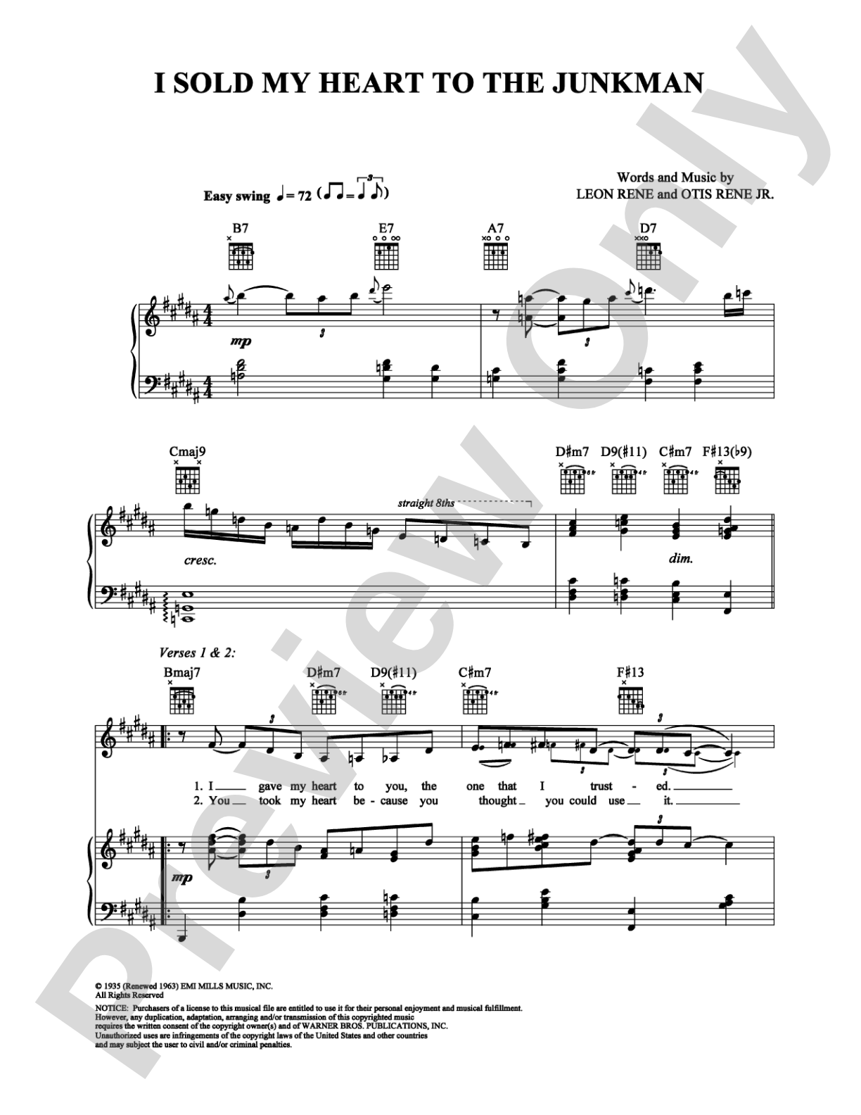 I Sold My Heart to the Junkman: Piano/Vocal/Chords Digital Sheet Music