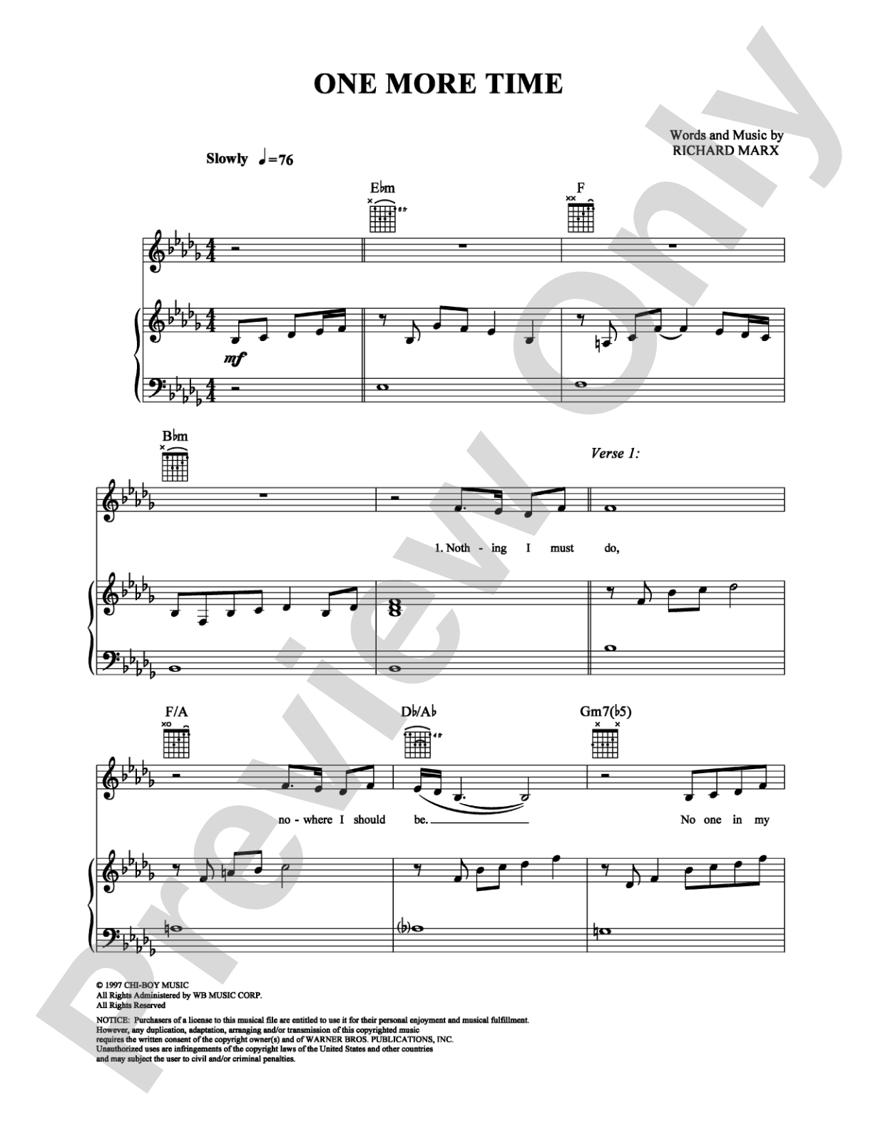 One More Time: Piano/Vocal/Chords Digital Sheet Music