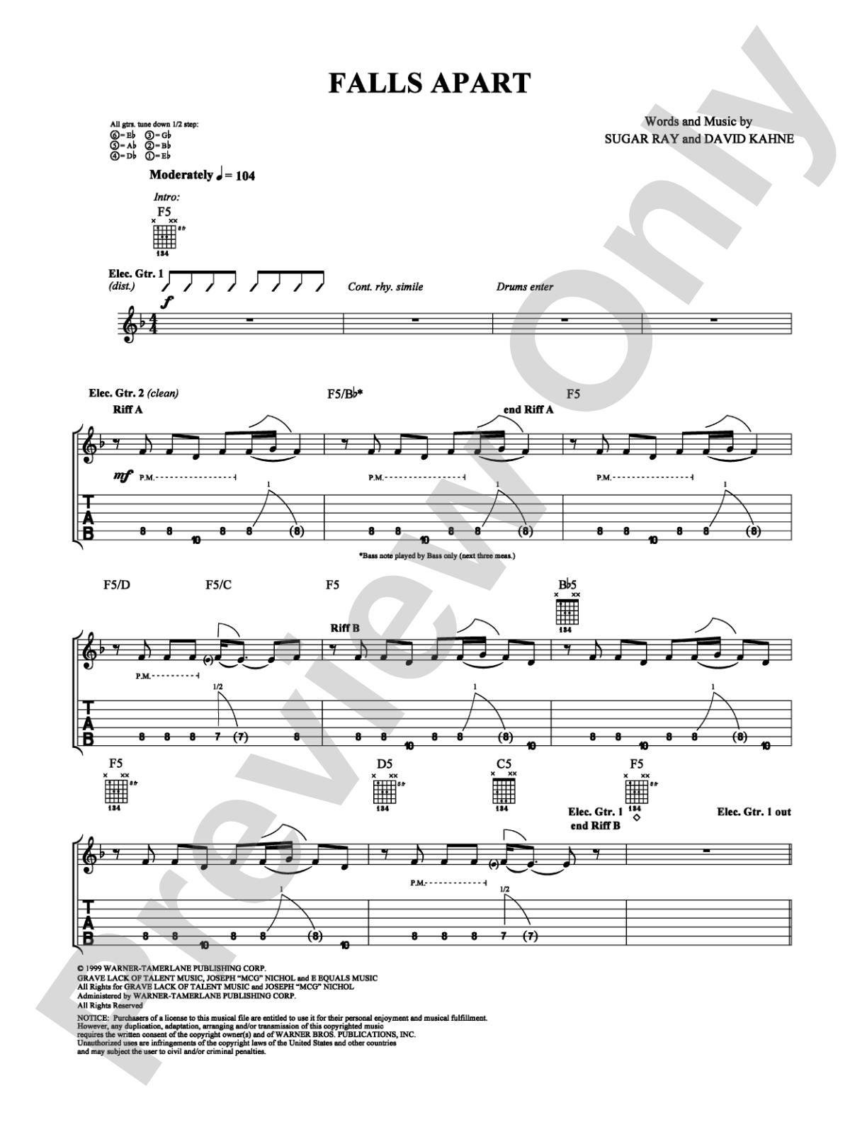 Falls Apart: Guitar TAB Digital Sheet Music