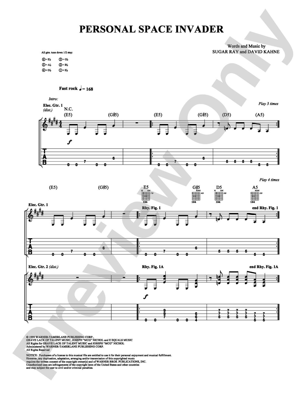 Personal Space Invader: Guitar TAB Digital Sheet Music