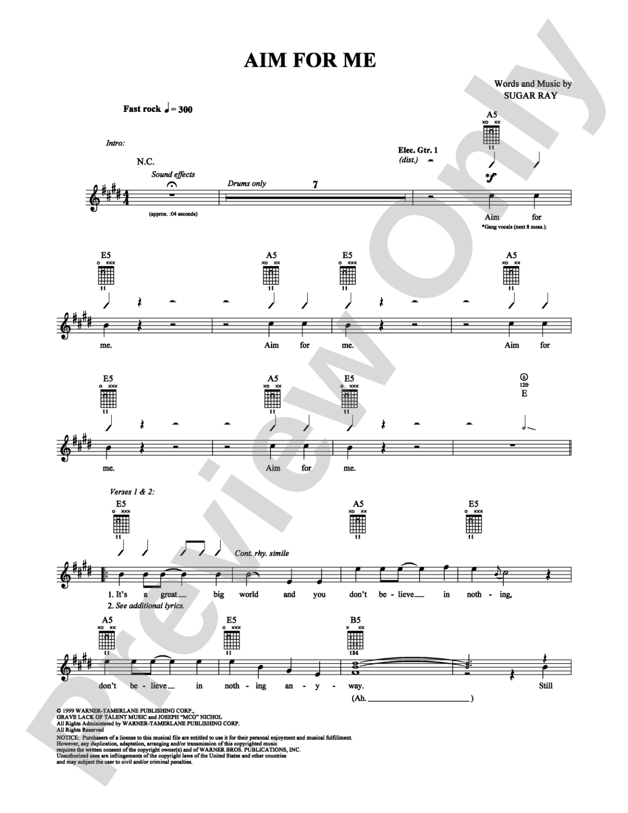 Aim For Me: Guitar TAB Digital Sheet Music