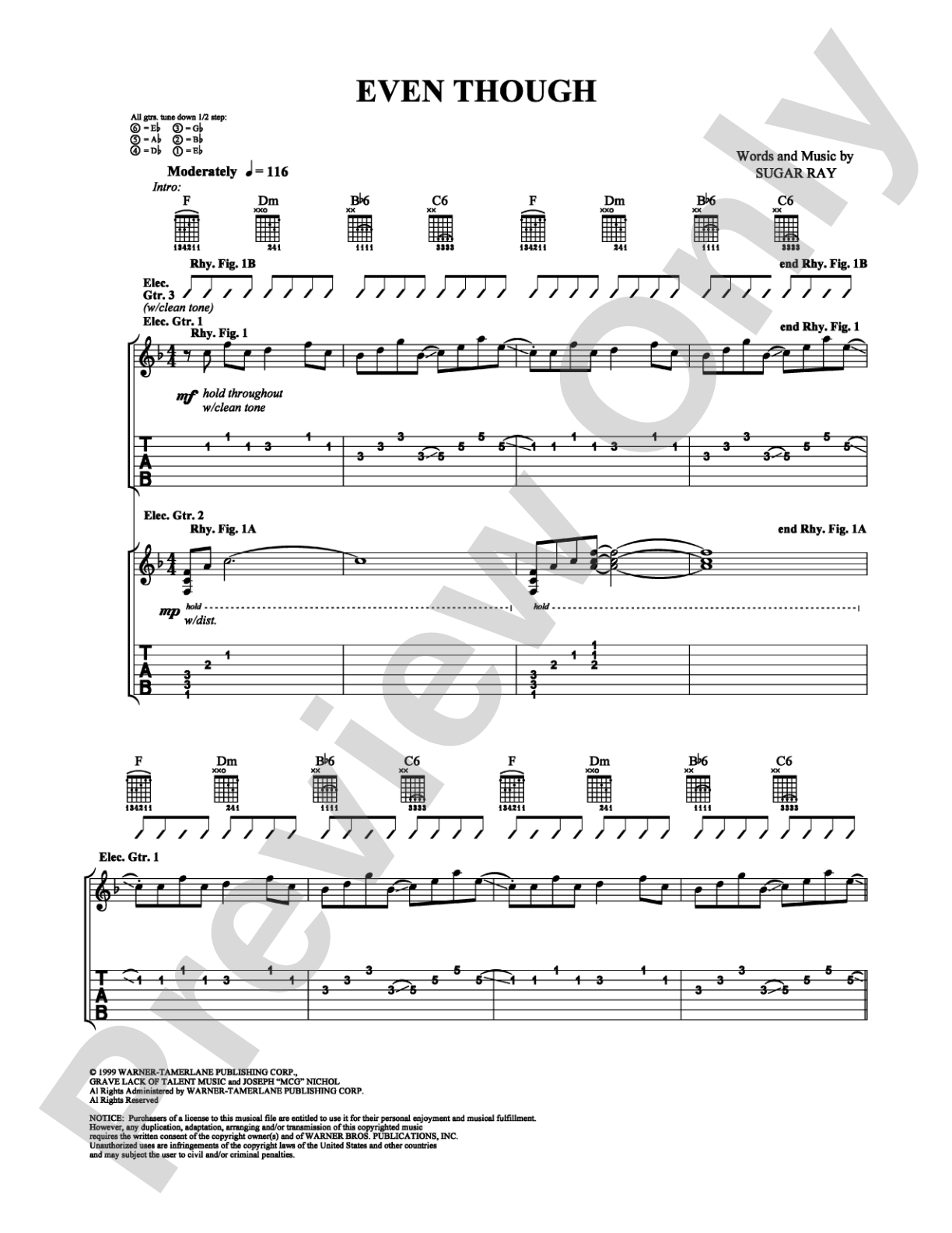 Even Though: Guitar TAB Digital Sheet Music