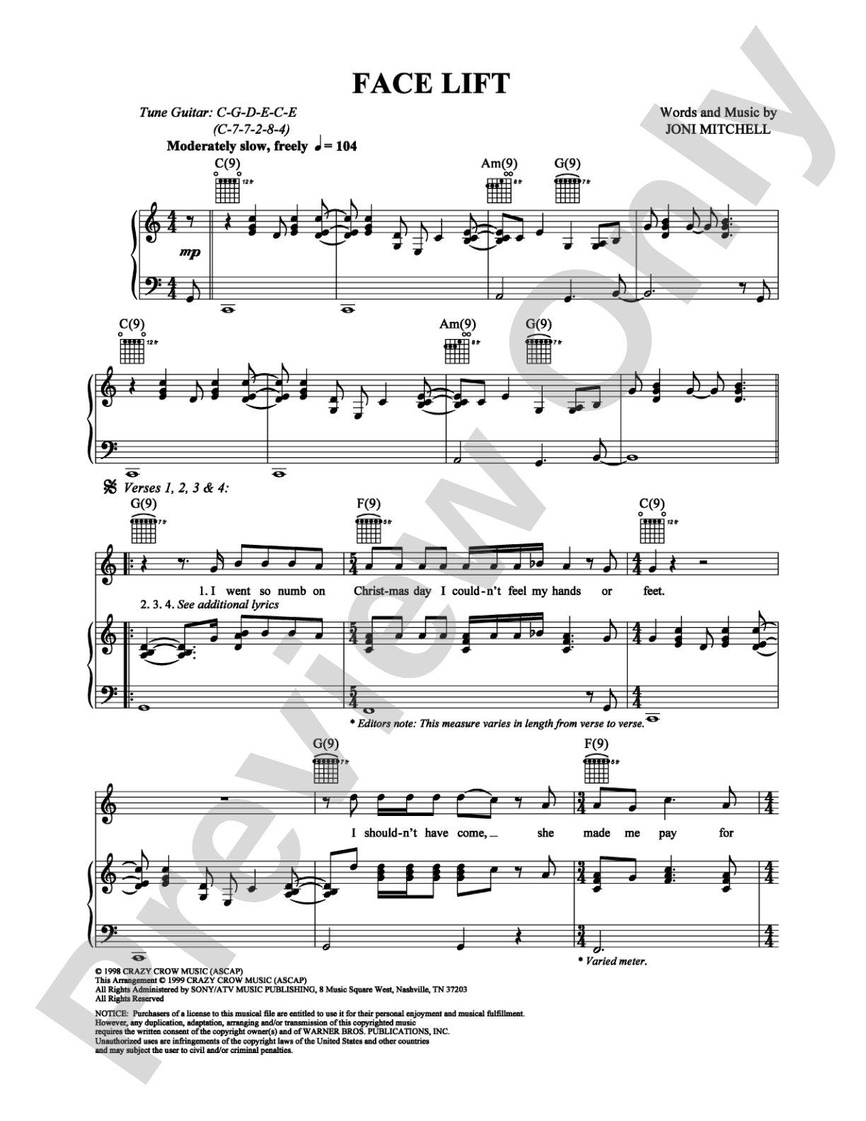 Face Lift: Piano/Vocal/Chords Digital Sheet Music