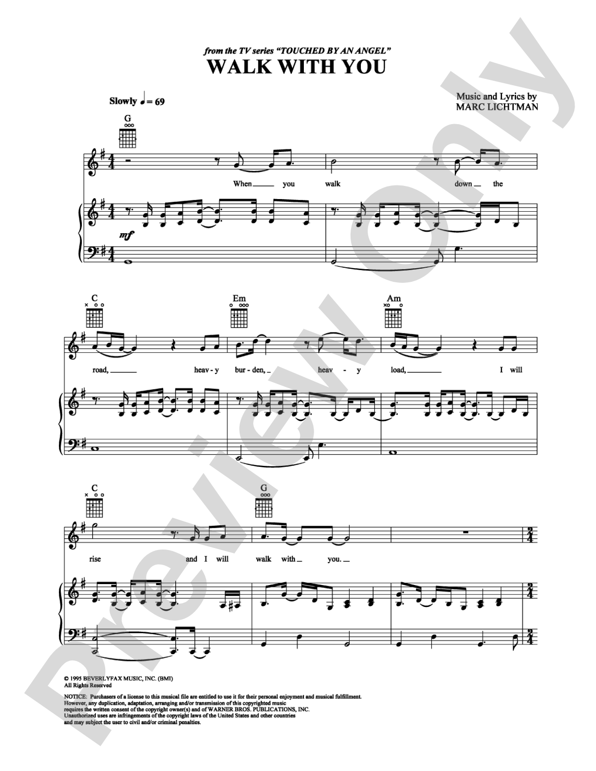 Walk With You: Piano/Vocal/Chords Digital Sheet Music