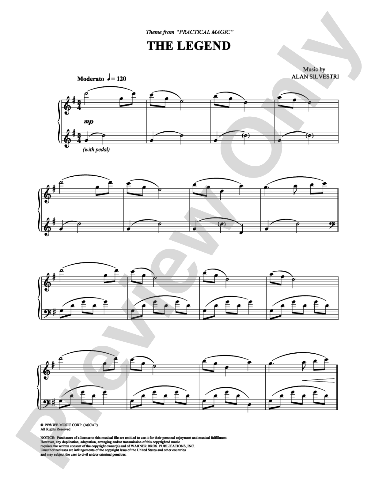 The Legend: Piano Digital Sheet Music
