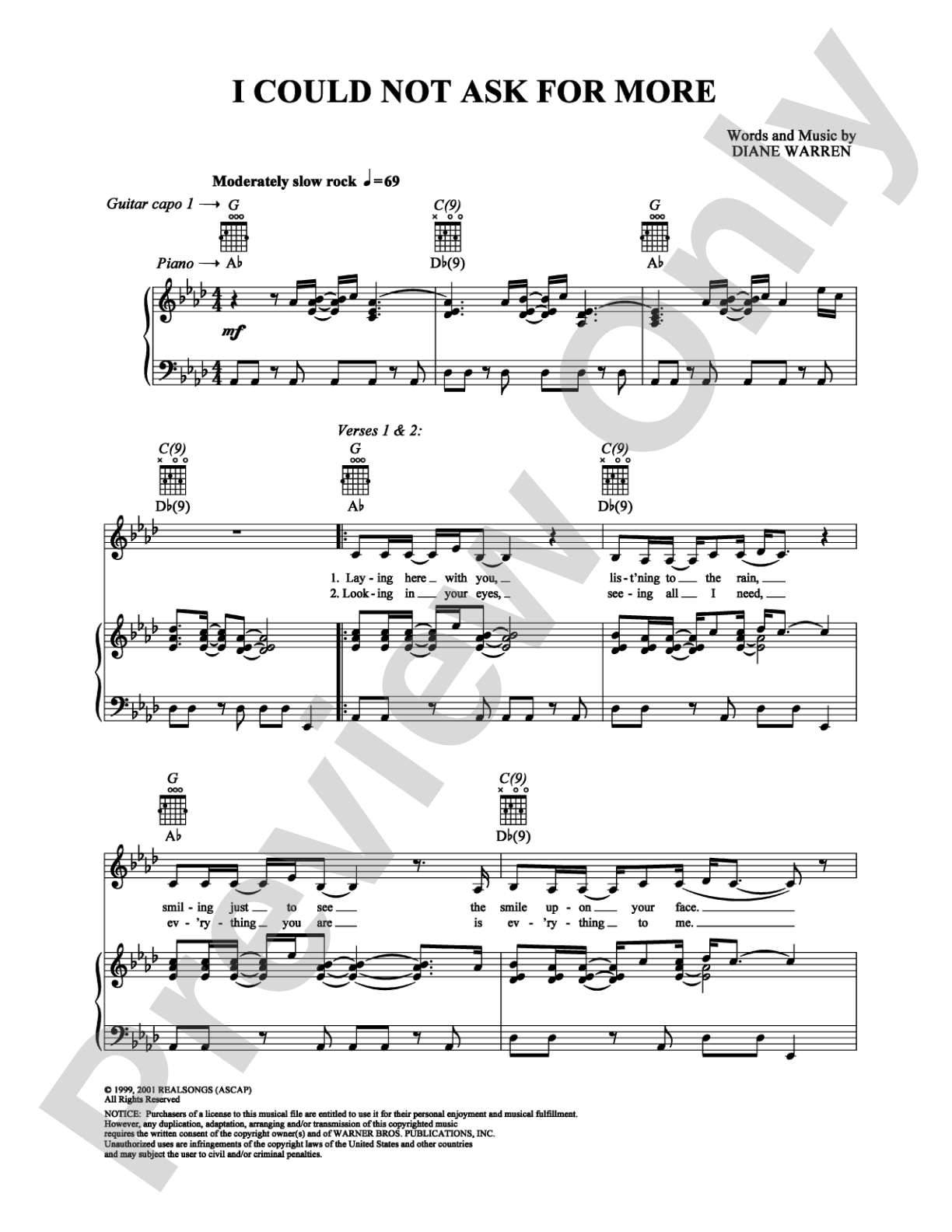 I Could Not Ask For More: Piano/Vocal/Chords Digital Sheet Music