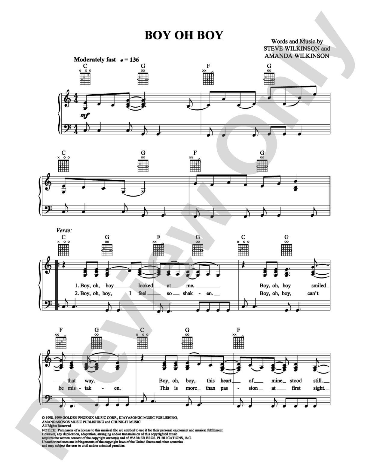 Boy Oh Boy: Piano/Vocal/Chords Digital Sheet Music