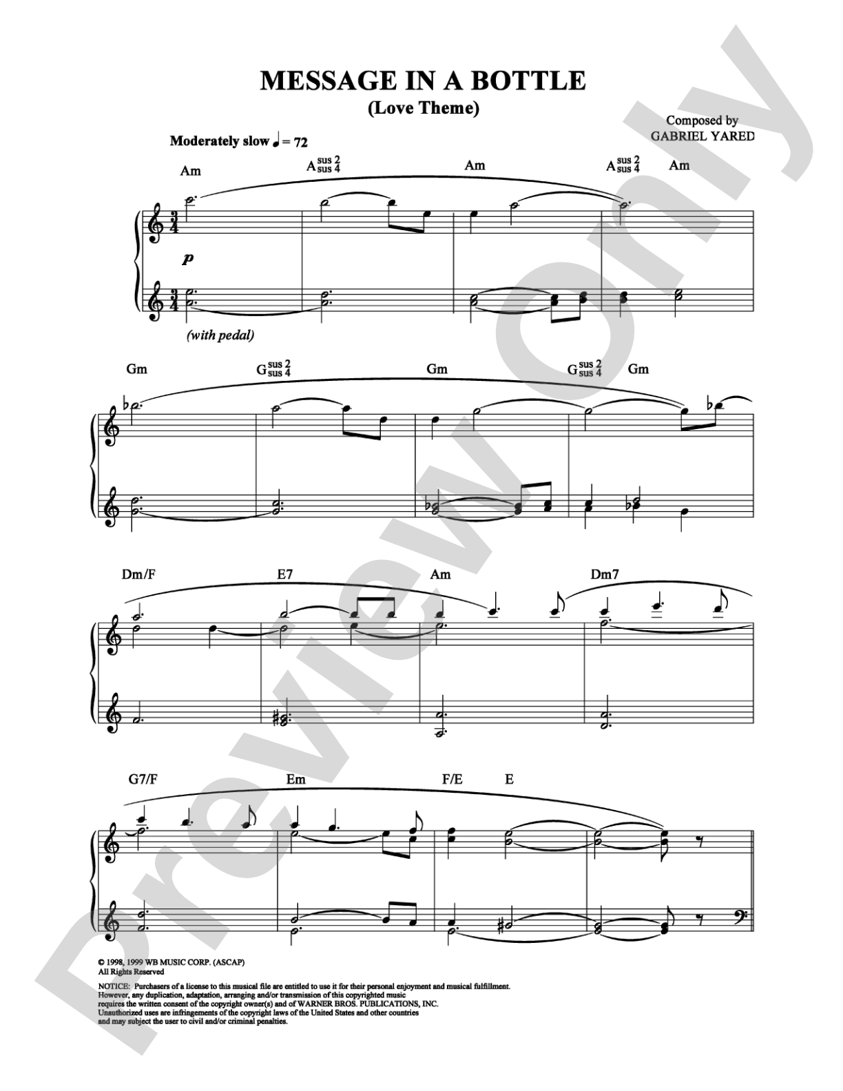 Message in a Bottle (Love Theme): Piano Digital Sheet Music