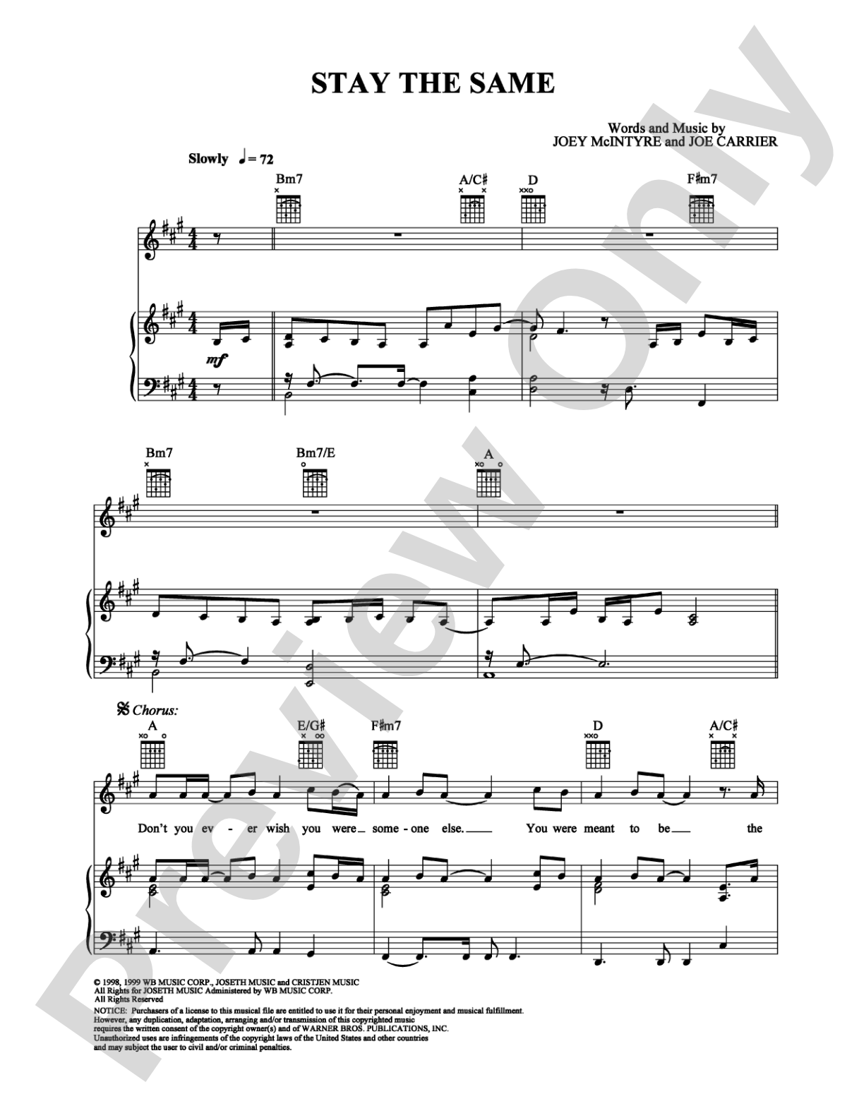 Stay the Same: Piano/Vocal/Chords Digital Sheet Music