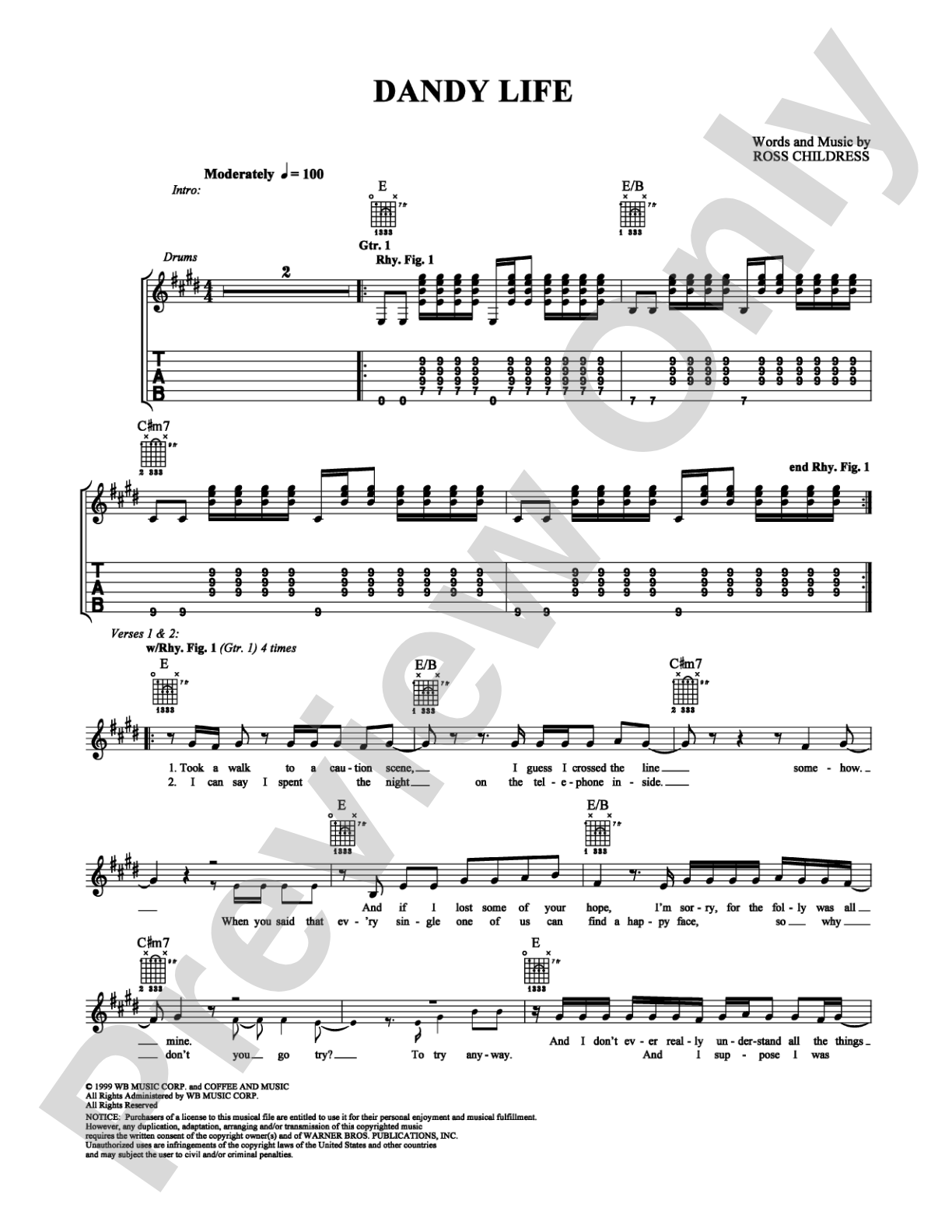 Dandy Life: Guitar TAB Digital Sheet Music