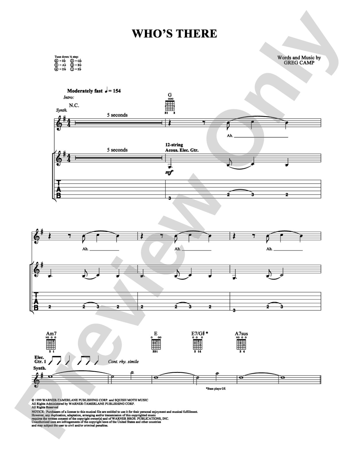 Who's There: Guitar TAB Digital Sheet Music