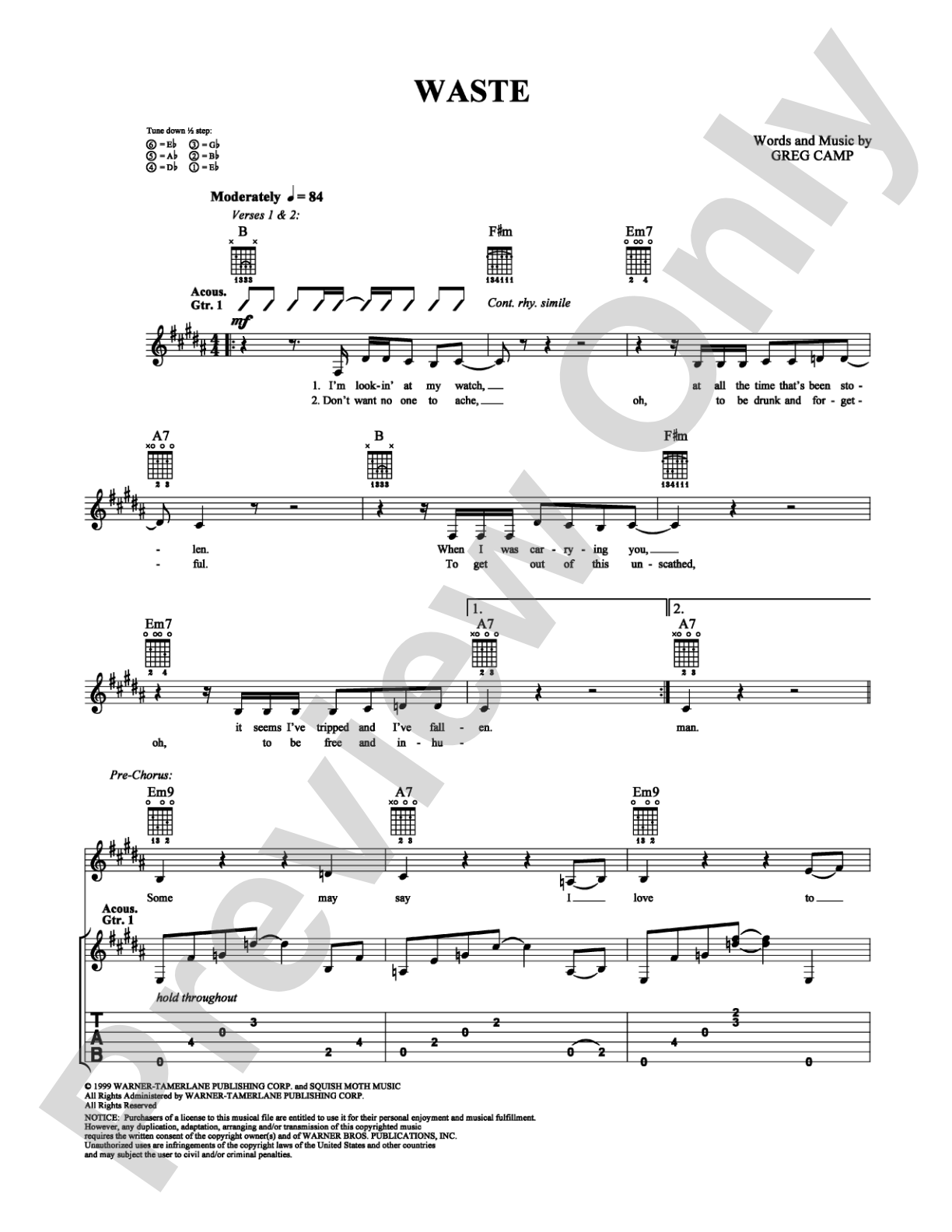 Waste: Guitar TAB Digital Sheet Music