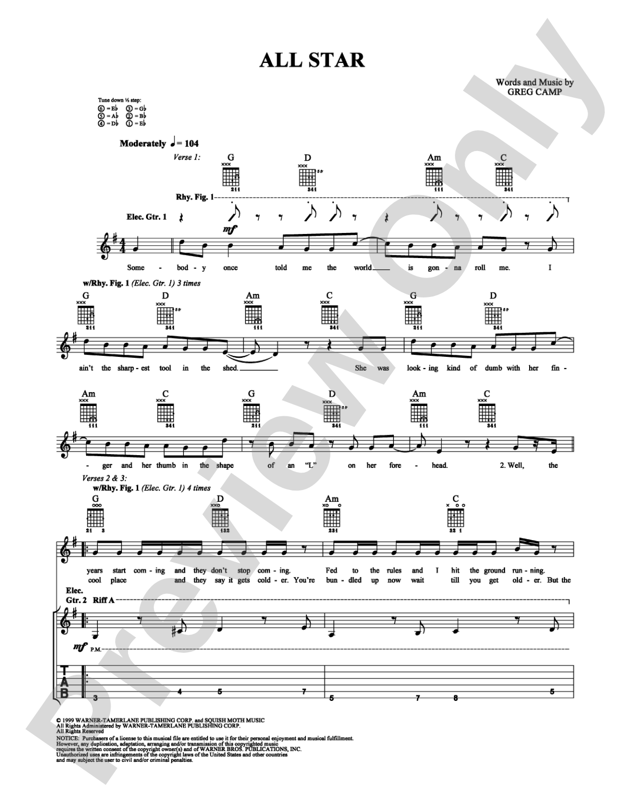 All Star: Guitar TAB Digital Sheet Music