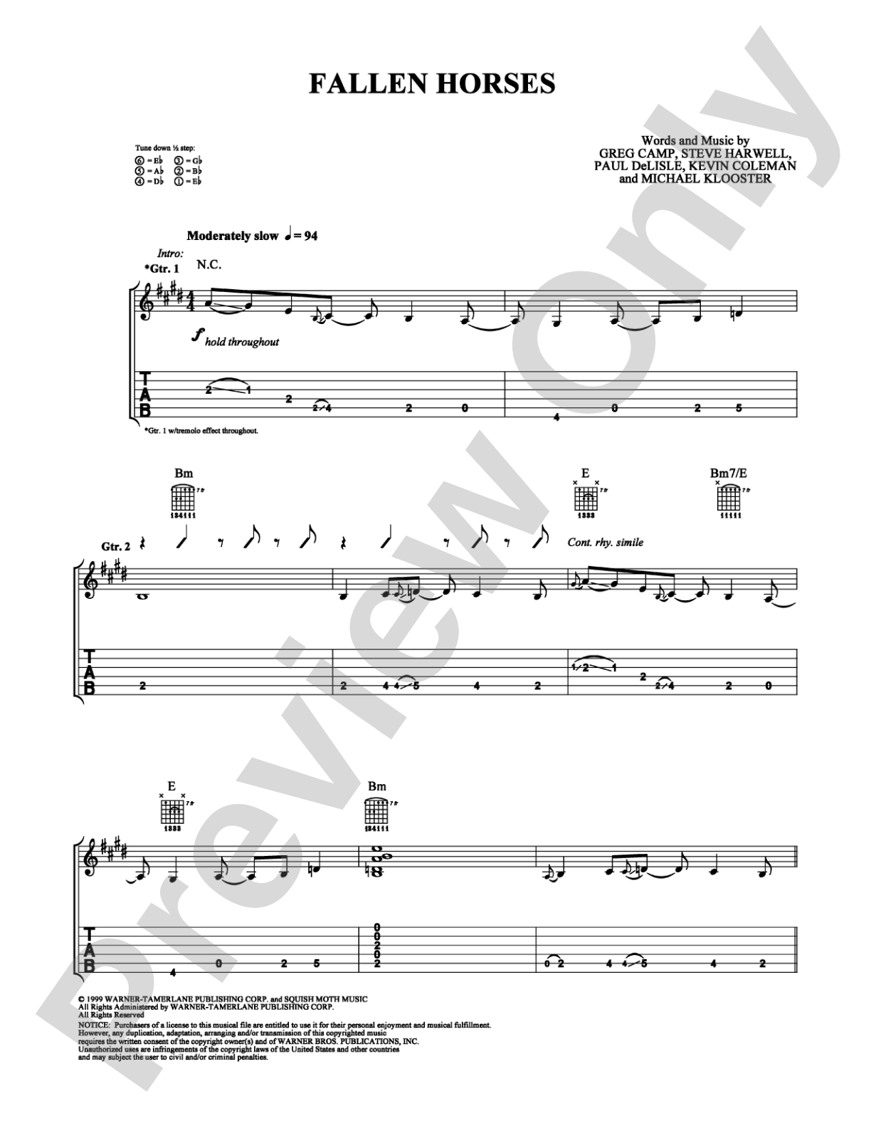 Fallen Horses: Guitar TAB Digital Sheet Music