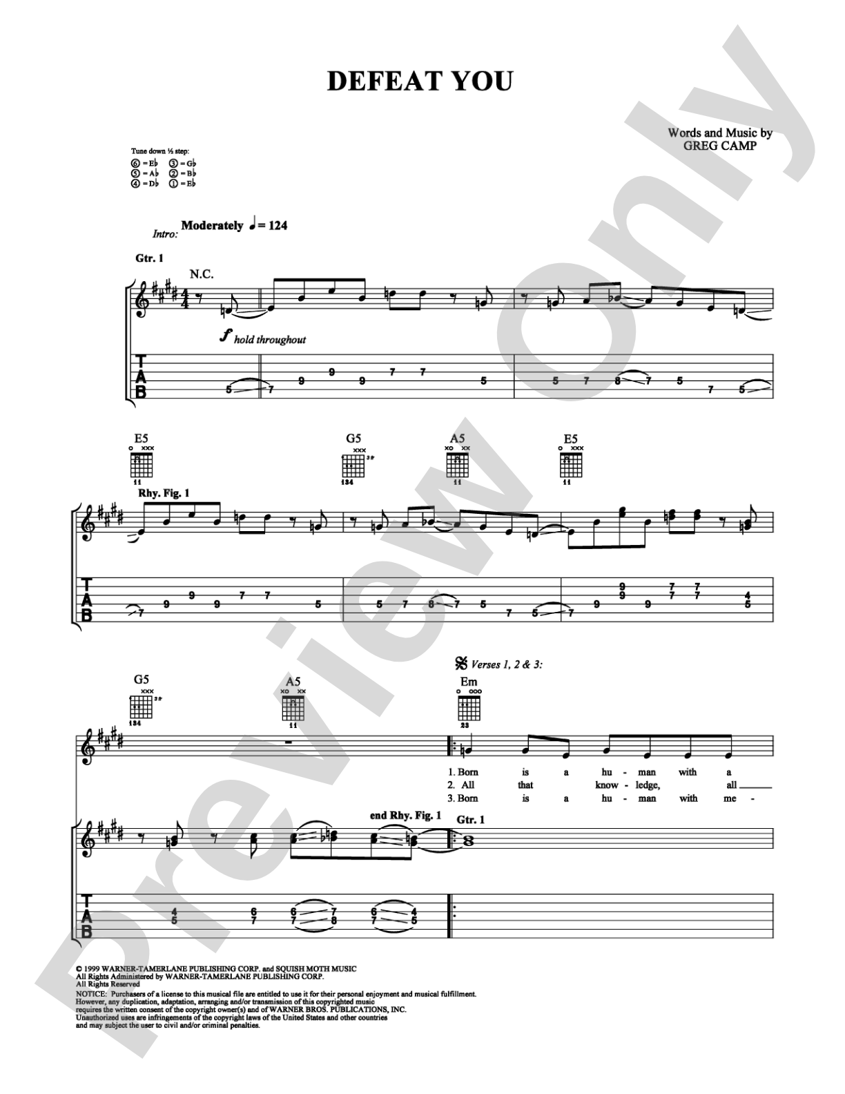 Defeat You: Guitar TAB Digital Sheet Music