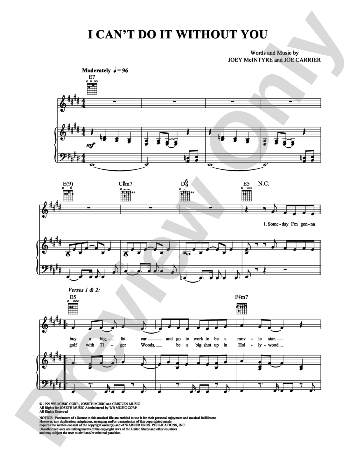 I Can't Do It Without You: Piano/Vocal/Chords Digital Sheet Music