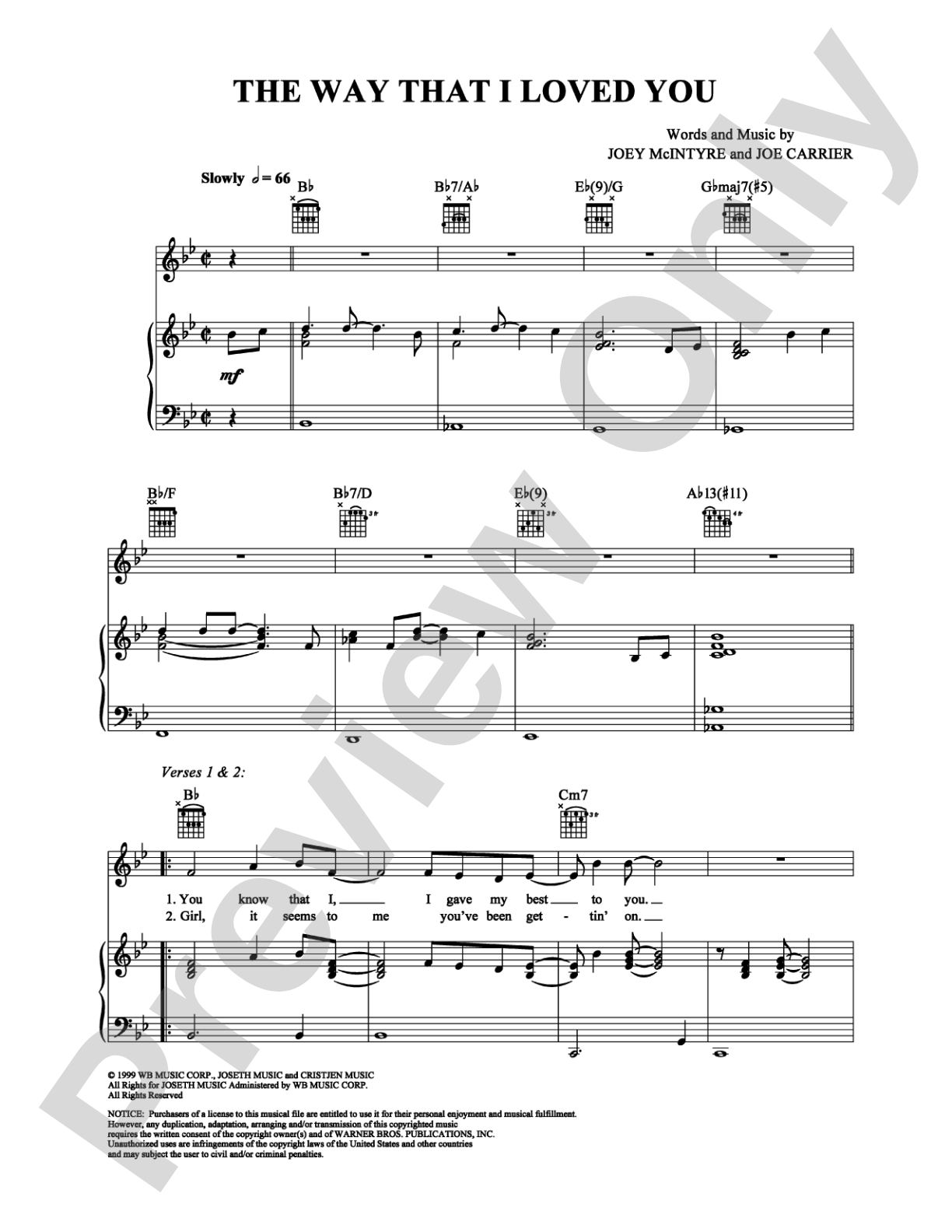 The Way That I Loved You: Piano/Vocal/Chords Digital Sheet Music